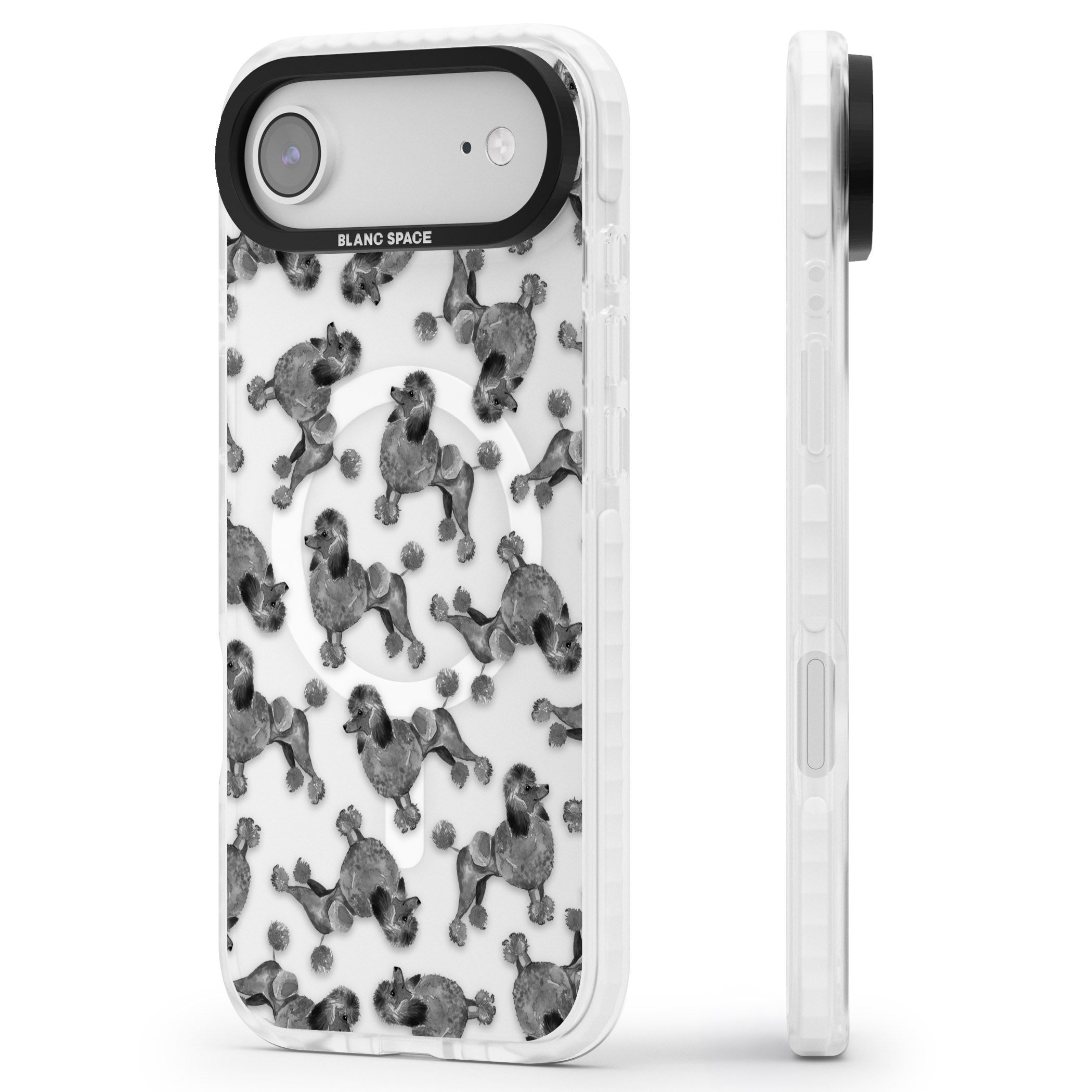 Poodle Pattern iPhone 17 Air Impact Pro Clear Phone Case Side Profile