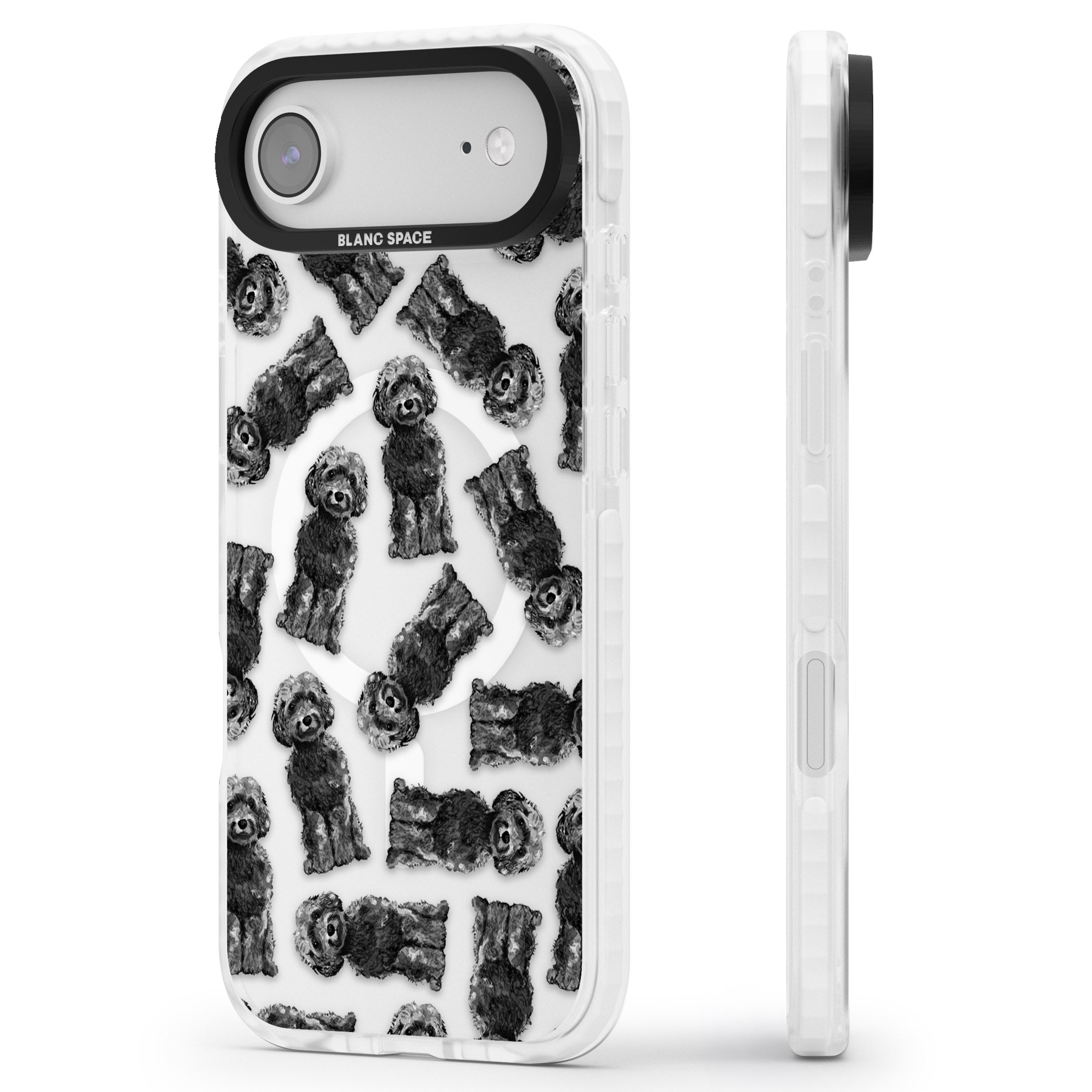 Black Cockapoo Watercolor iPhone 17 Air Impact Pro Clear Phone Case Side Profile