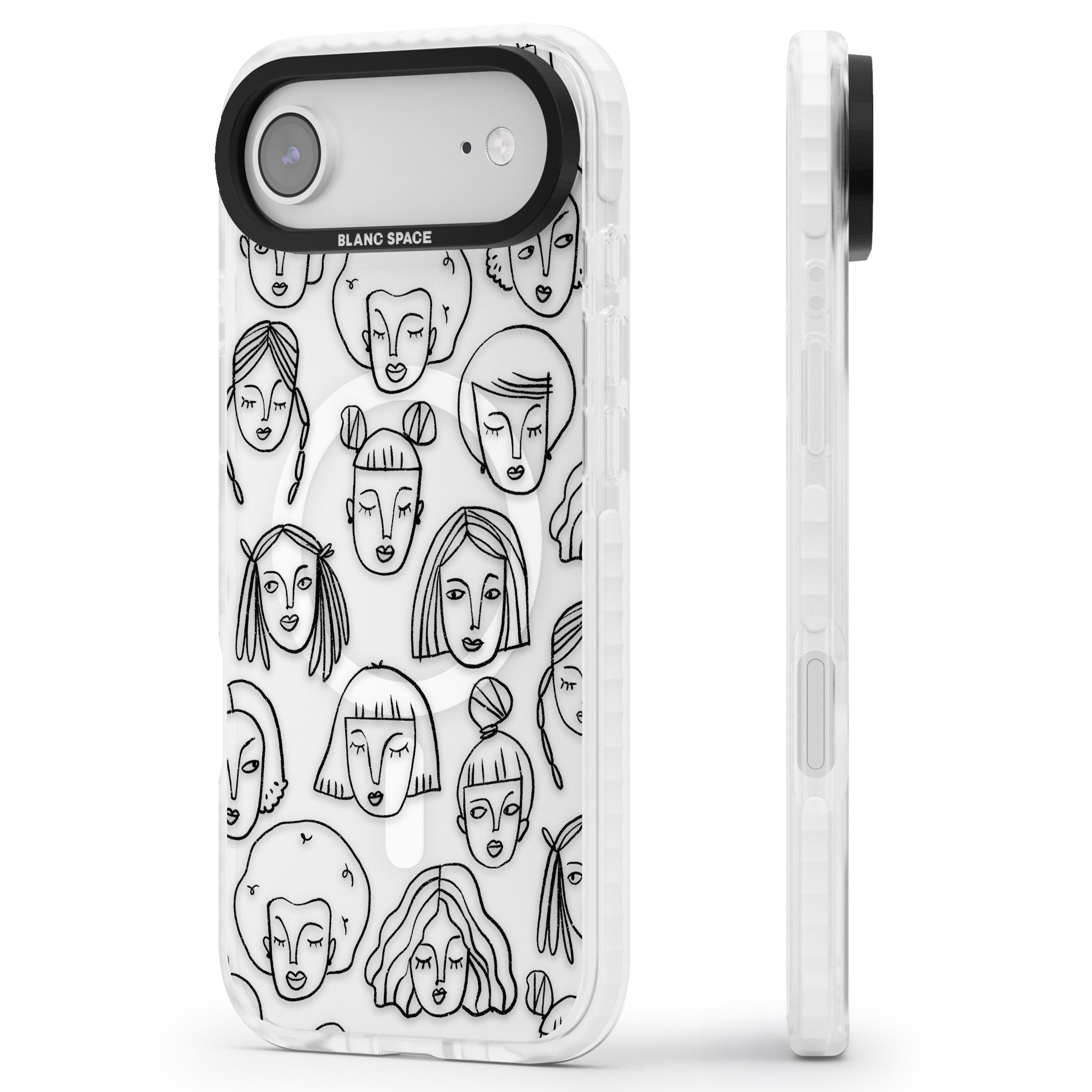 Doodle Face iPhone 17 Air Impact Pro Clear Phone Case Side Profile