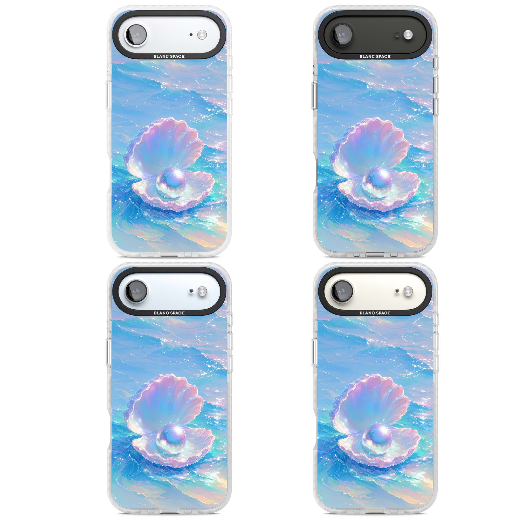 The Pearl Clam mermaidcore iPhone case featuring iridescent seashell, glowing pearl and pastel ocean waves | Impact Magsafe case for iPhone Air