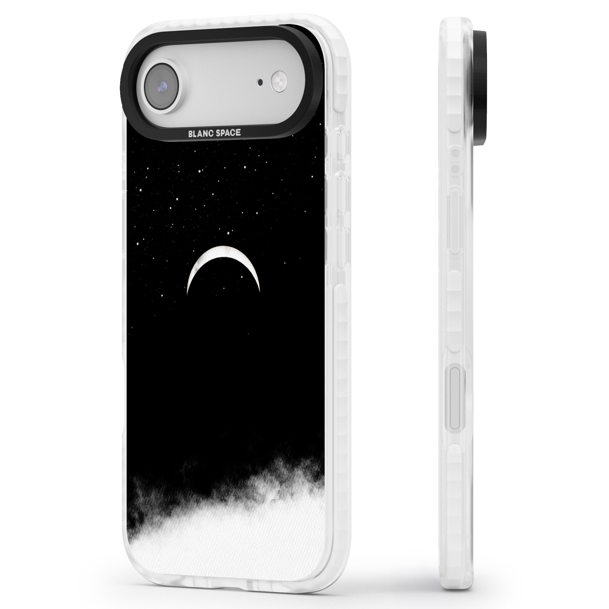 Crescent Moon Night Sky iPhone 17 Air Impact Pro Clear Phone Case Side Profile