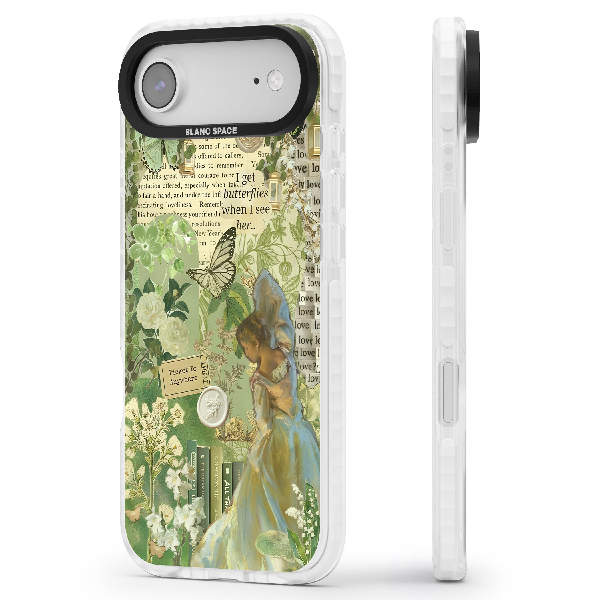 Vintage Green Fairy iPhone 17 Air Impact Pro Clear Phone Case Side Profile