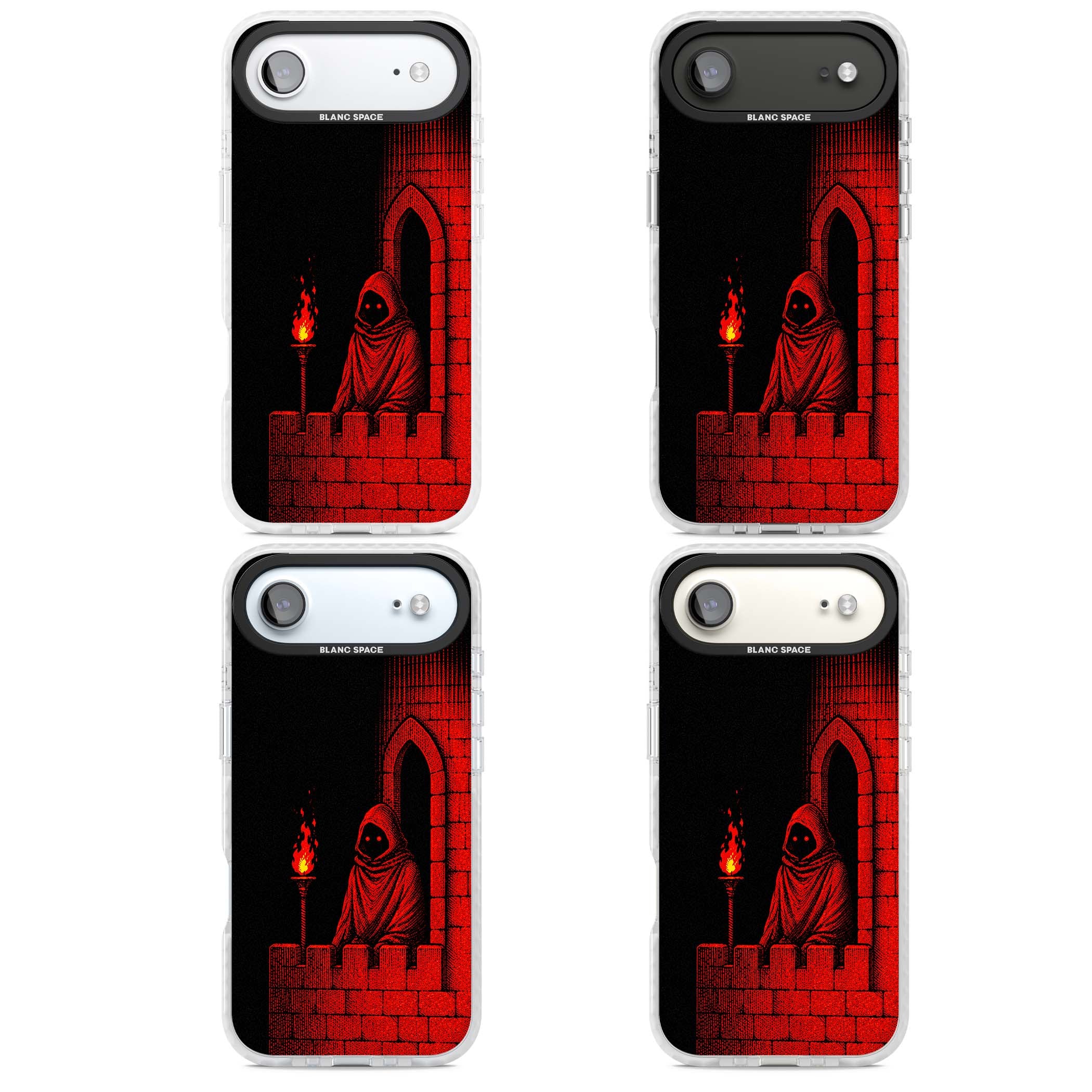 Crimson Crypt gothic iPhone case featuring a hooded reaper, torchlit crypt archway and red halftone horror art | Impact Magsafe case for iPhone Air