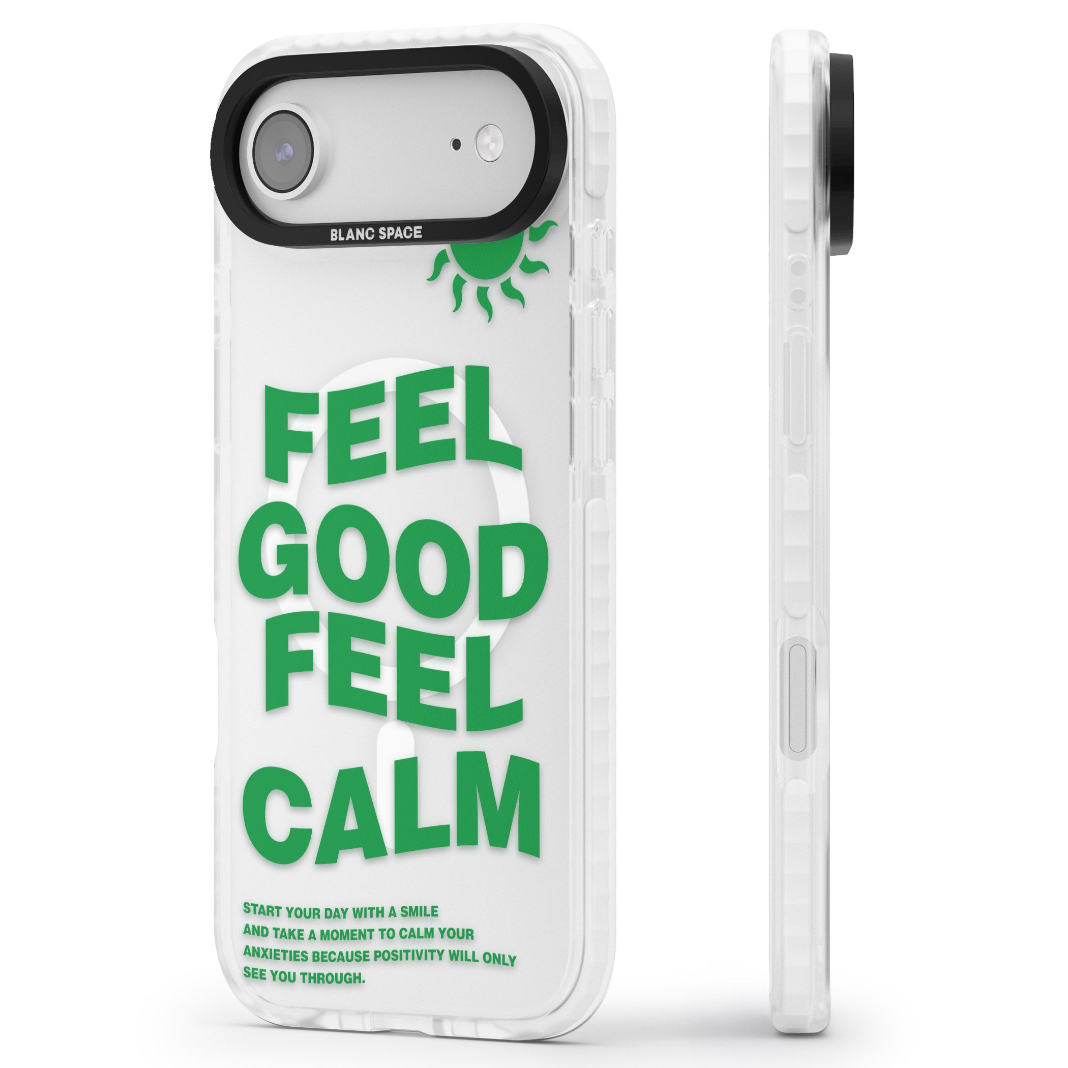 Feel Good Feel Calm (Green) iPhone 17 Air Impact Pro Clear Phone Case Side Profile
