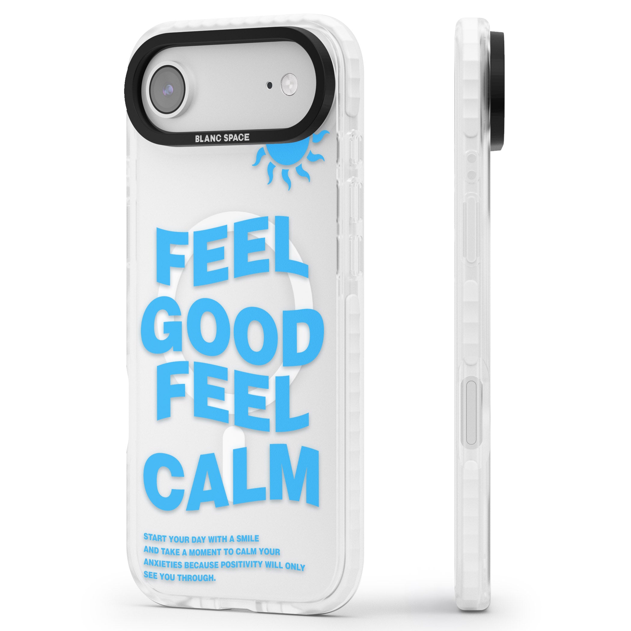 Feel Good Feel Calm (Blue) iPhone 17 Air Impact Pro Clear Phone Case Side Profile