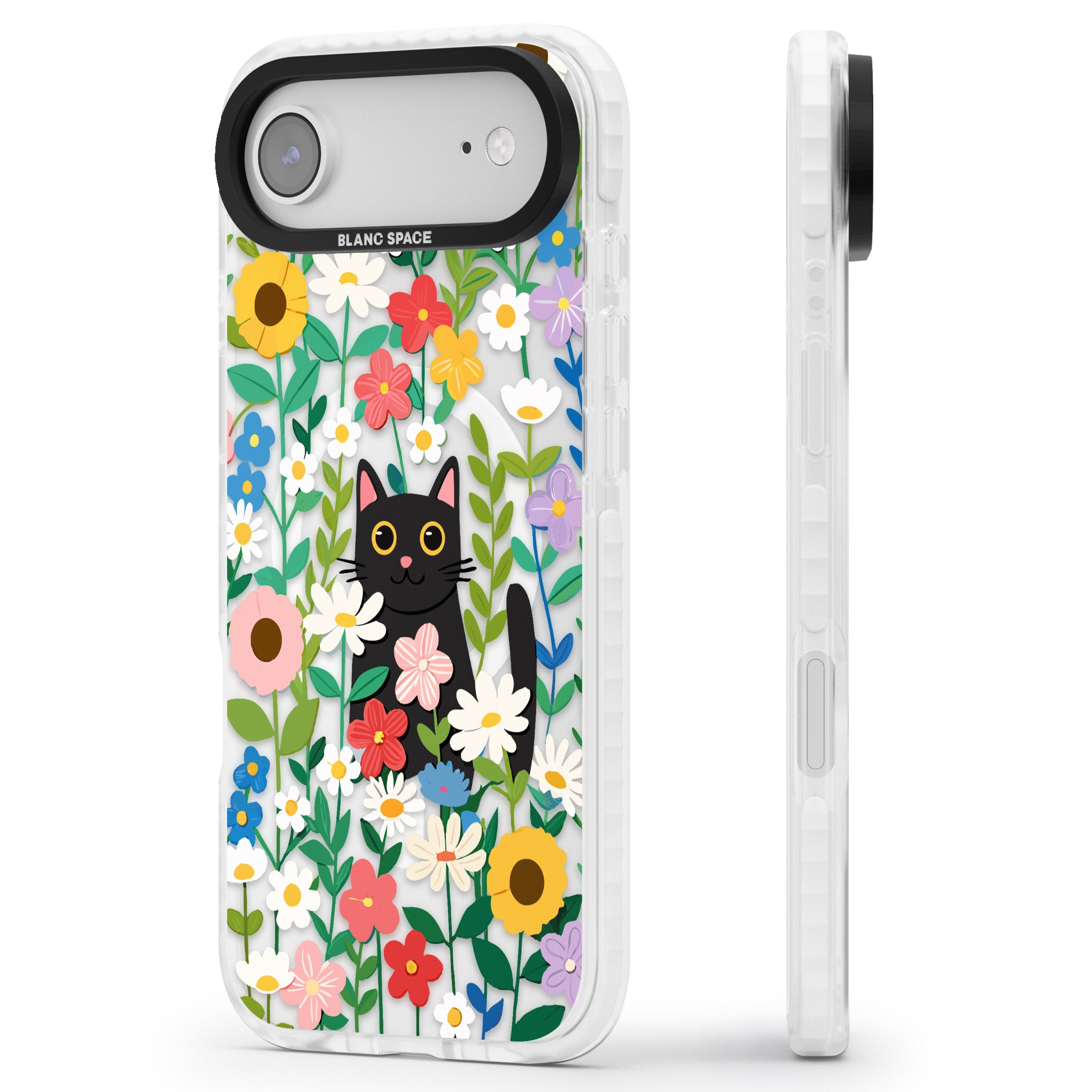 Whiskers & Wildflowers Cat iPhone 17 Air Impact Pro Clear Phone Case Side Profile