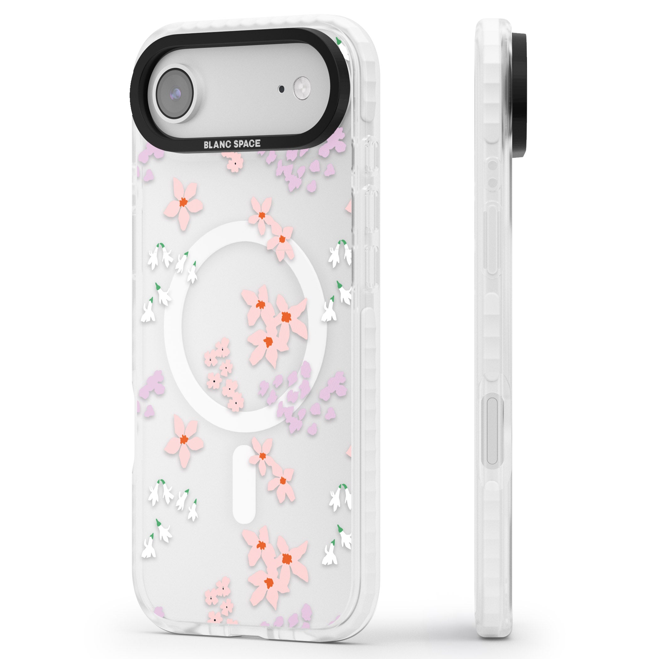 Pink & Purple Flower Mix iPhone 17 Air Impact Pro Clear Phone Case Side Profile