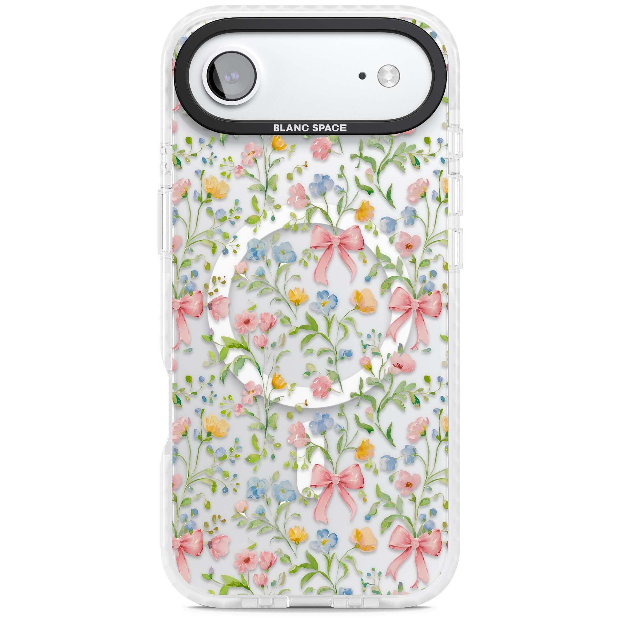 Ribbons & Wildflowers cottagecore iPhone case featuring watercolor wildflowers, pink satin bows, and delicate spring blooms o | Impact Magsafe case for iPhone Air