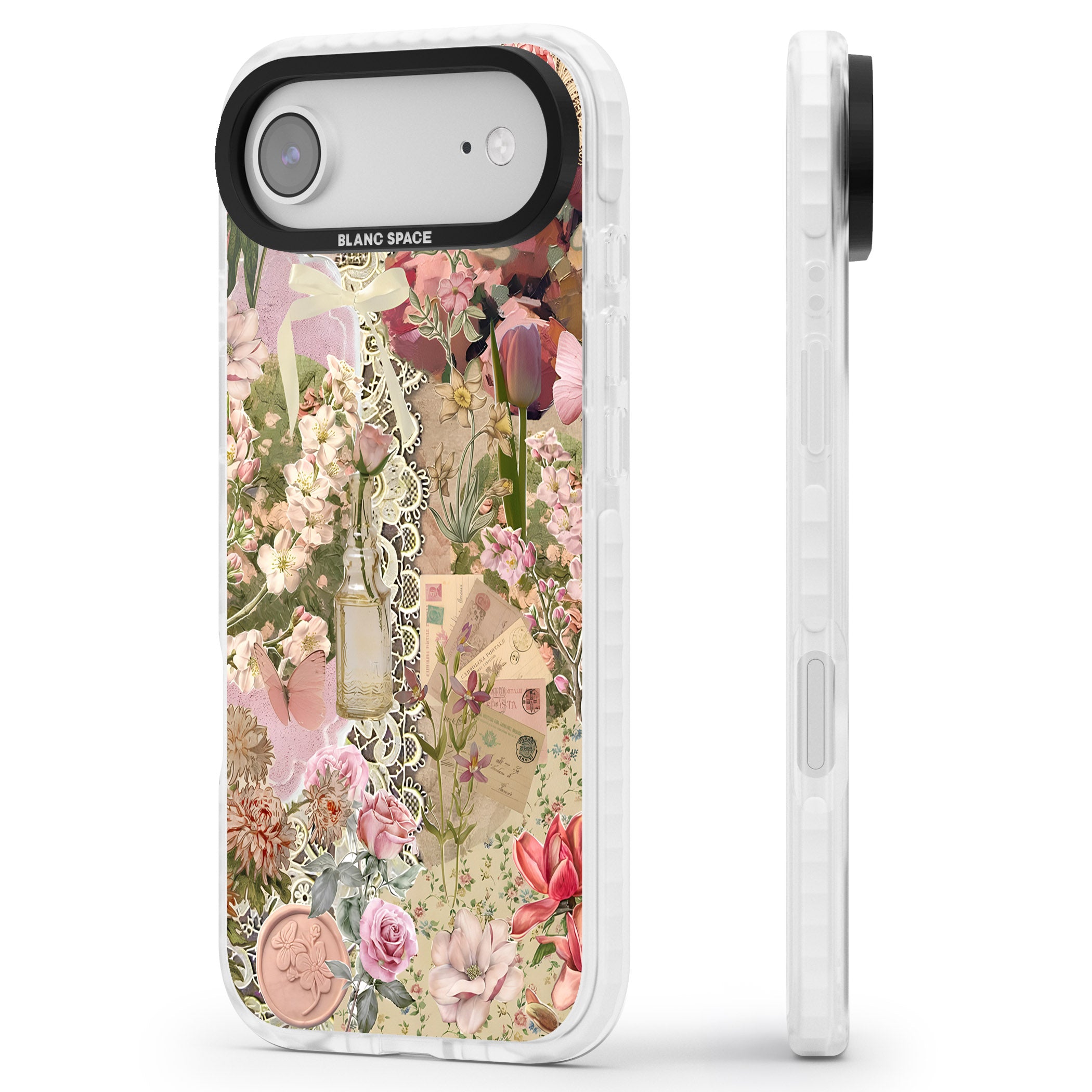 Soft Pink Flower Collage iPhone 17 Air Impact Pro Clear Phone Case Side Profile