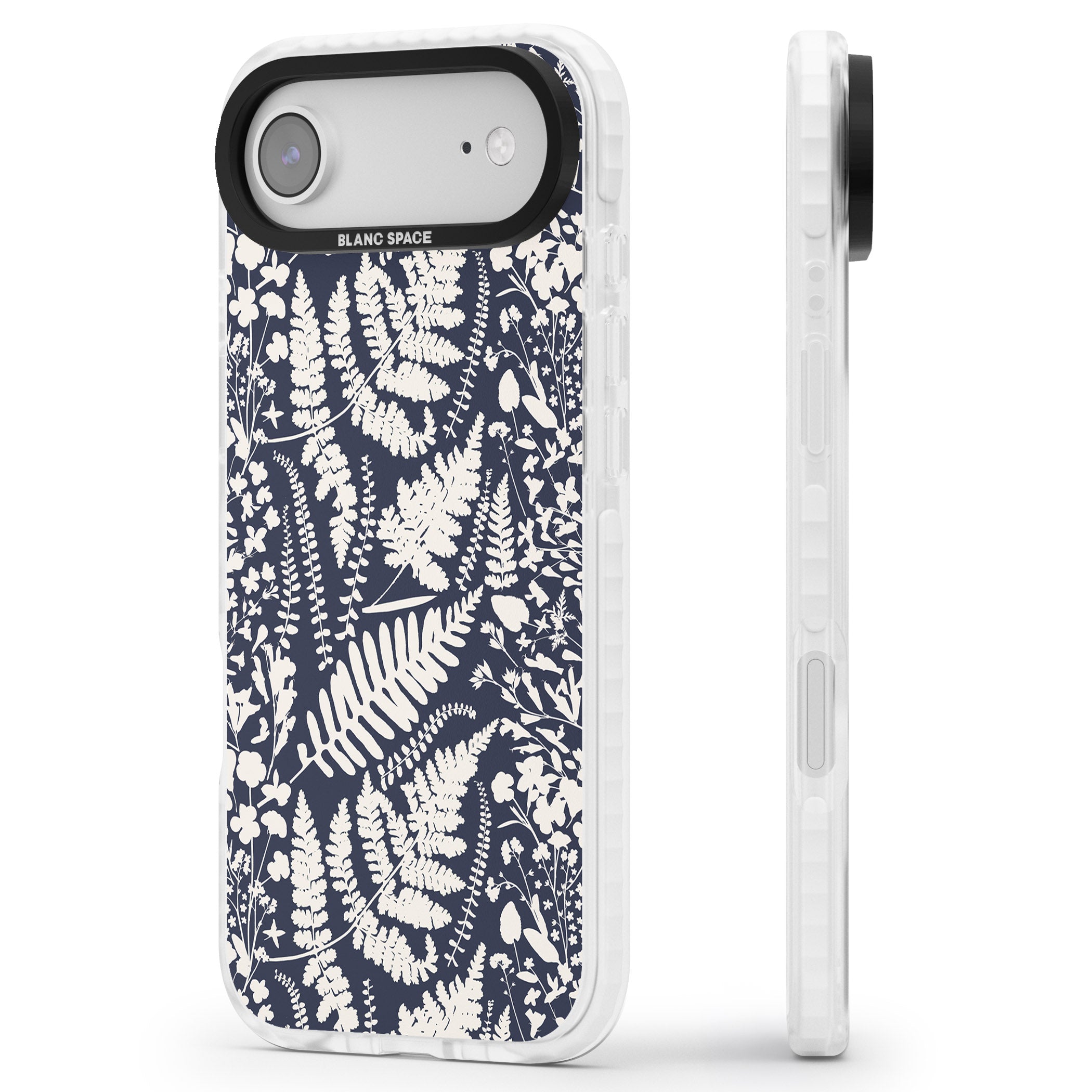 Wildflowers & Ferns On Navy iPhone 17 Air Impact Pro Clear Phone Case Side Profile