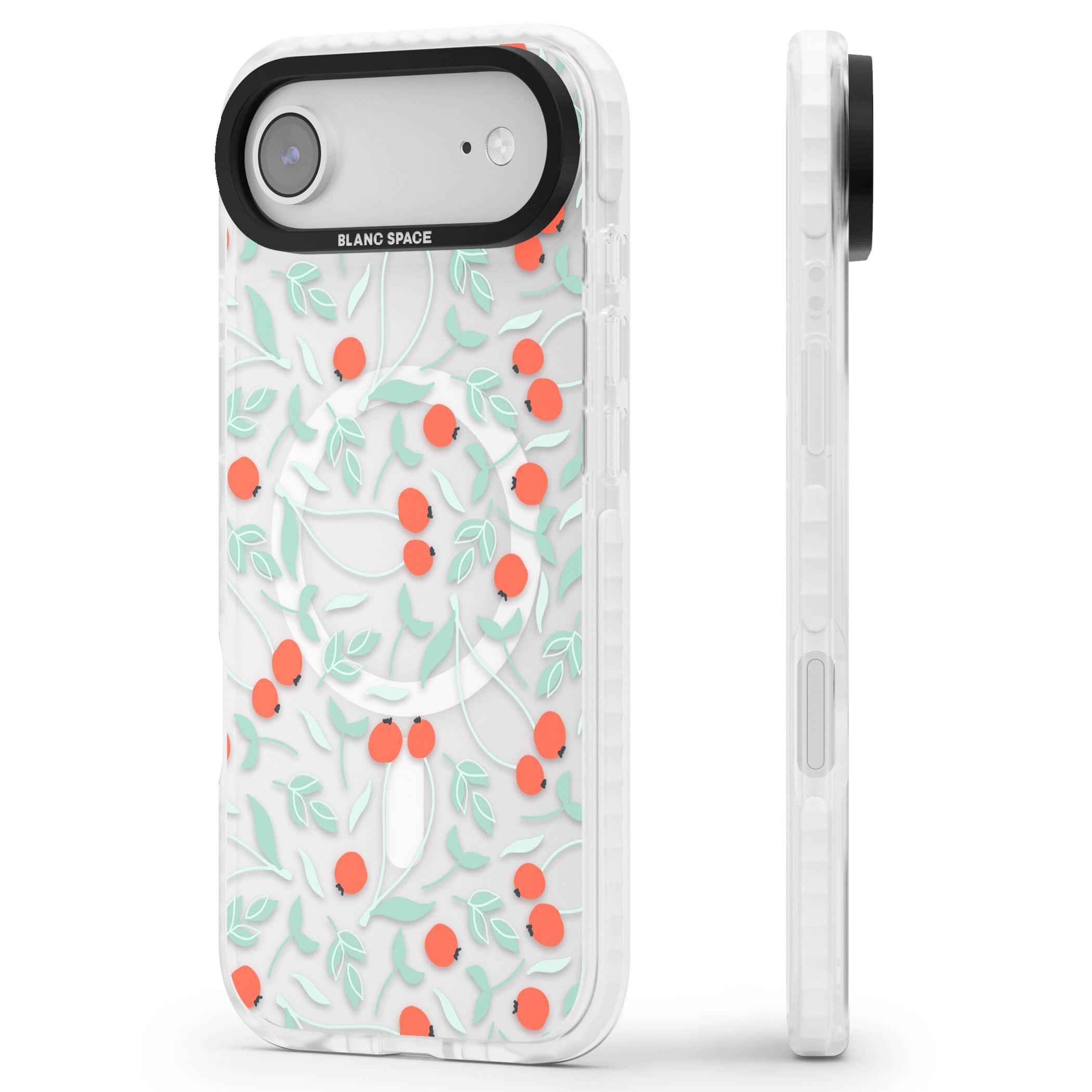 Red Berries Floral iPhone 17 Air Impact Pro Clear Phone Case Side Profile