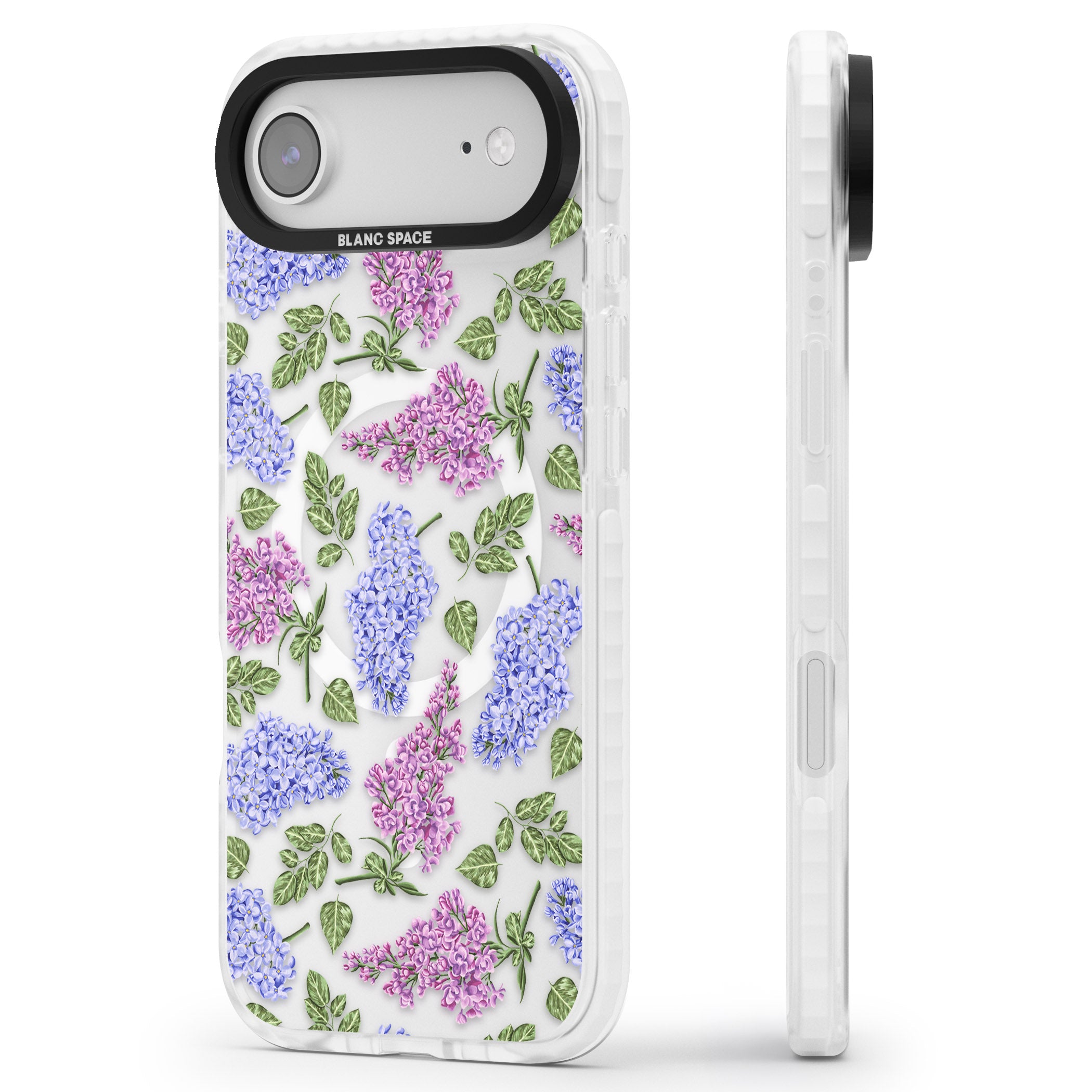 Purple Blossoms Transparent Floral iPhone 17 Air Impact Pro Clear Phone Case Side Profile