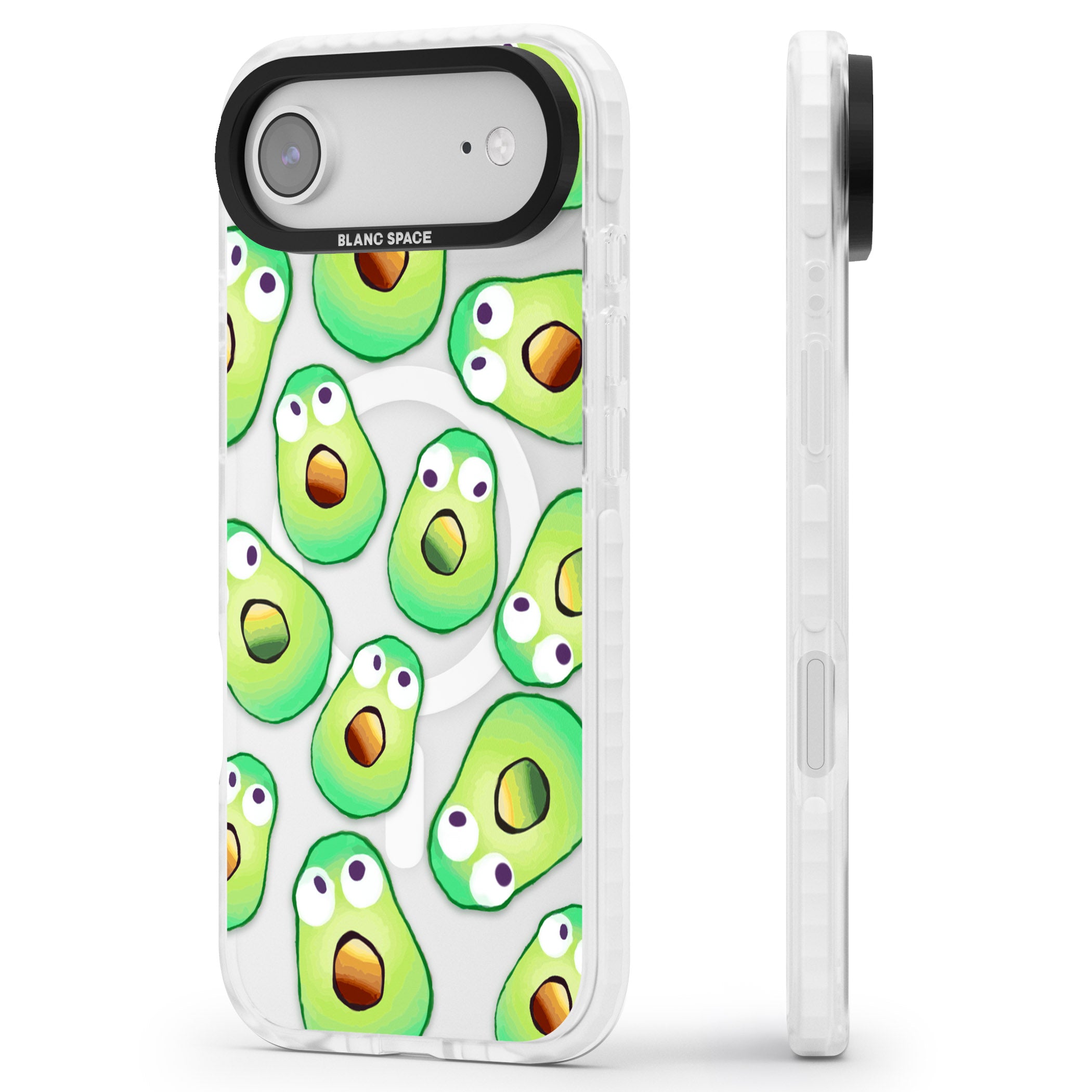 Shocked Avocados iPhone 17 Air Impact Pro Clear Phone Case Side Profile