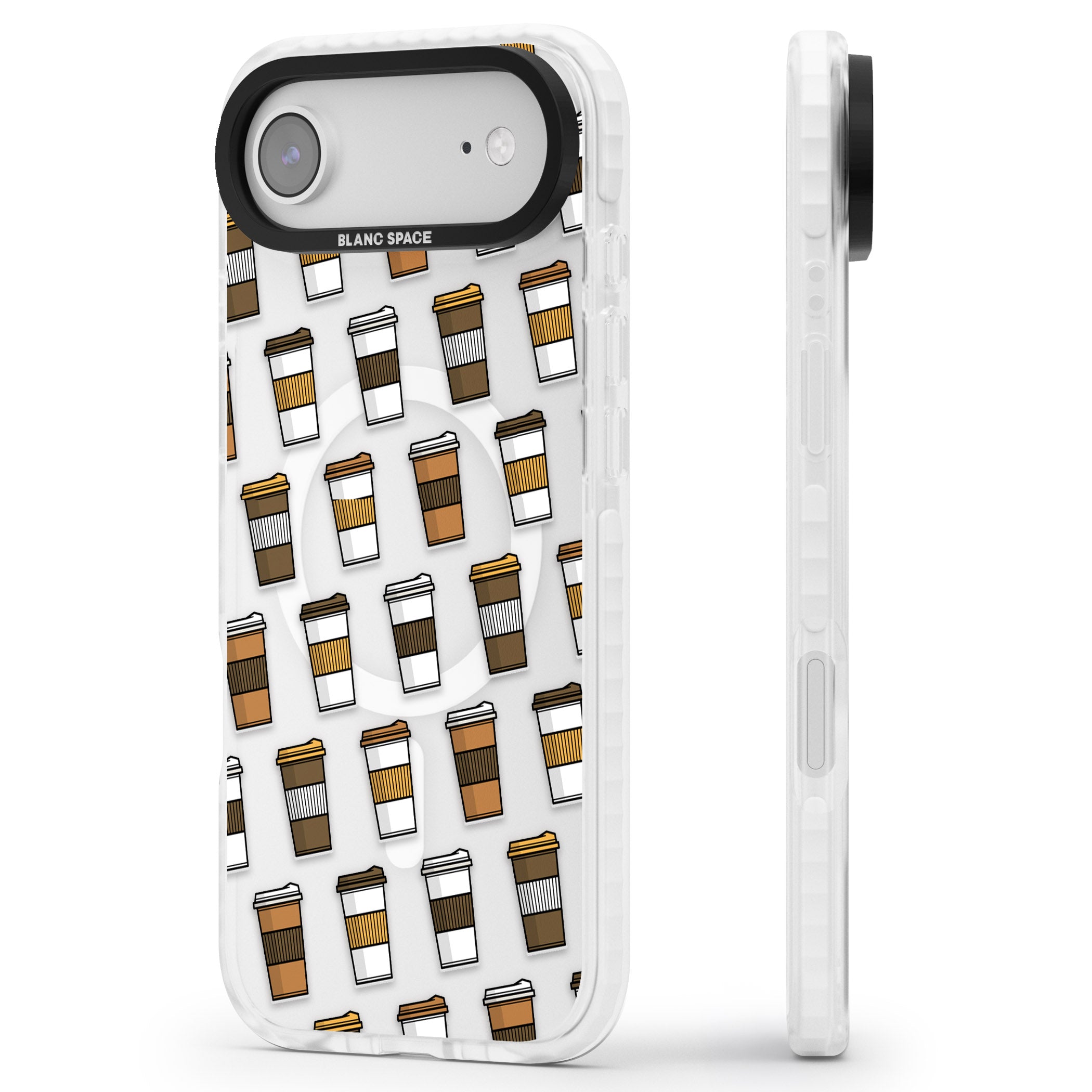 Coffee Cup Pattern iPhone 17 Air Impact Pro Clear Phone Case Side Profile