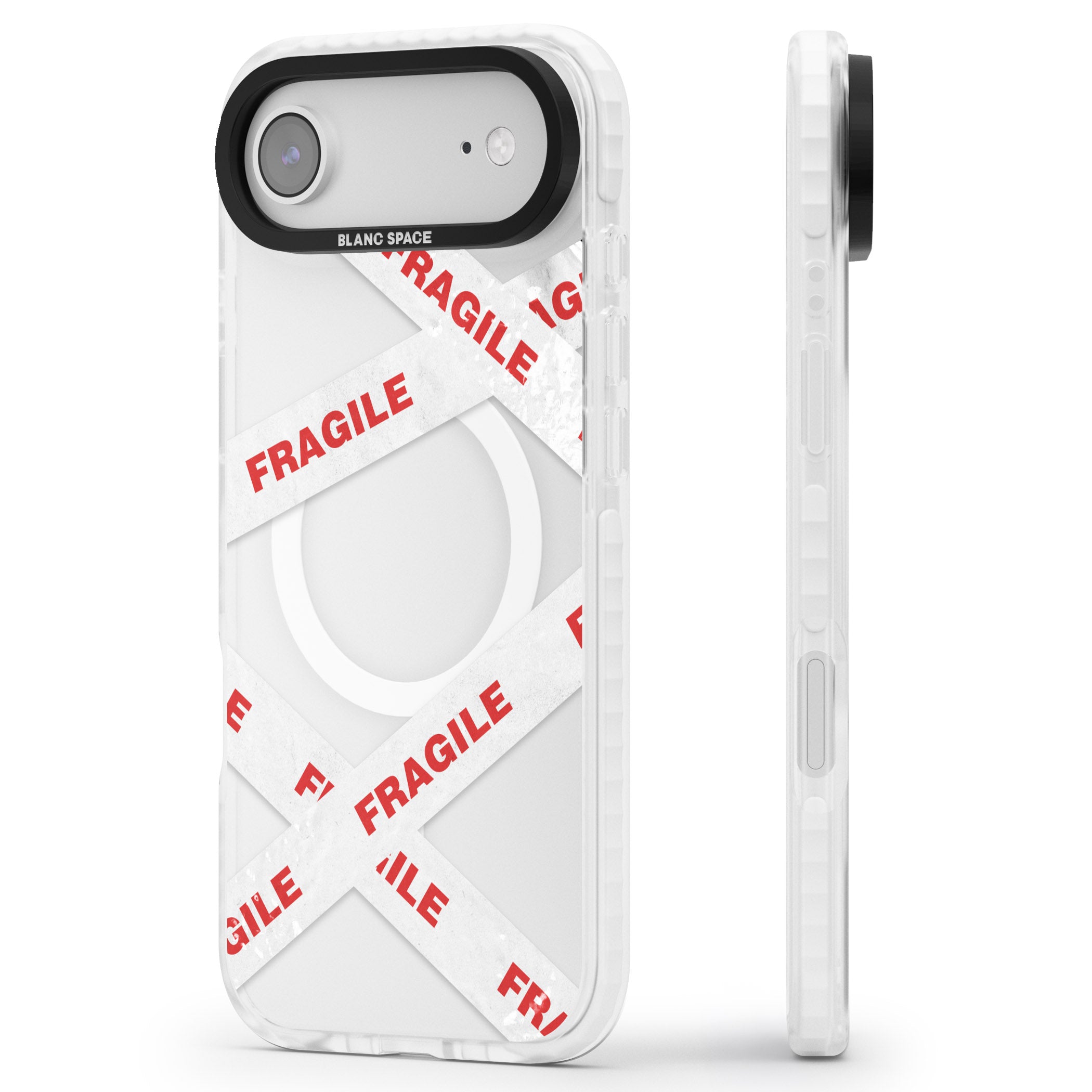 Fragile Tape iPhone 17 Air Impact Pro Clear Phone Case Side Profile