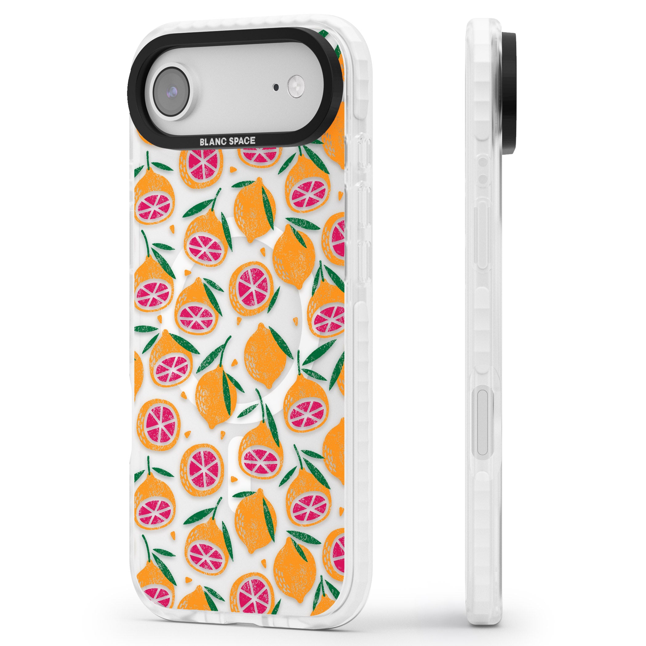 Blood Orange Fruit Pattern Transparent iPhone 17 Air Impact Pro Clear Phone Case Side Profile