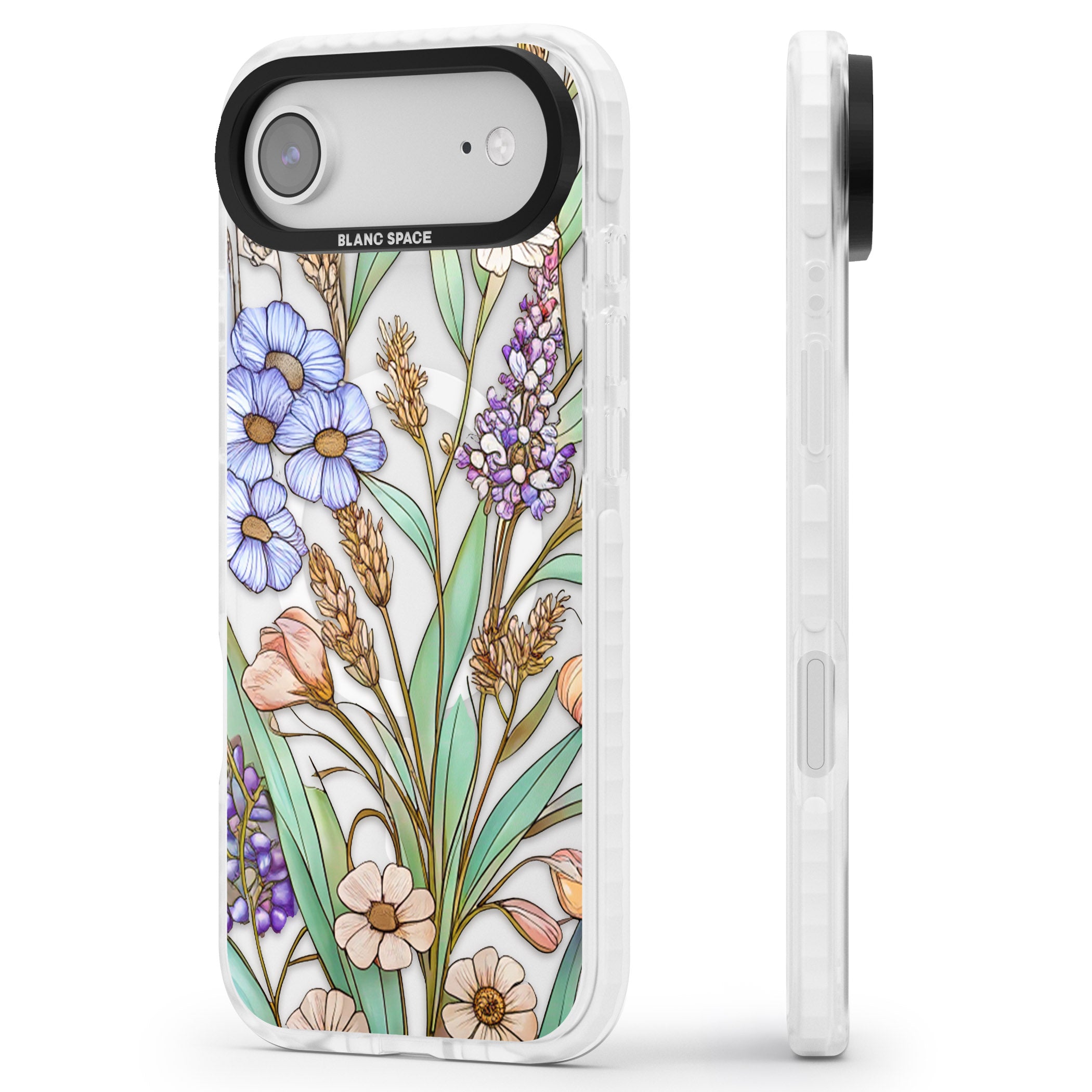Glass Lavenders & Daisies iPhone 17 Air Impact Pro Clear Phone Case Side Profile