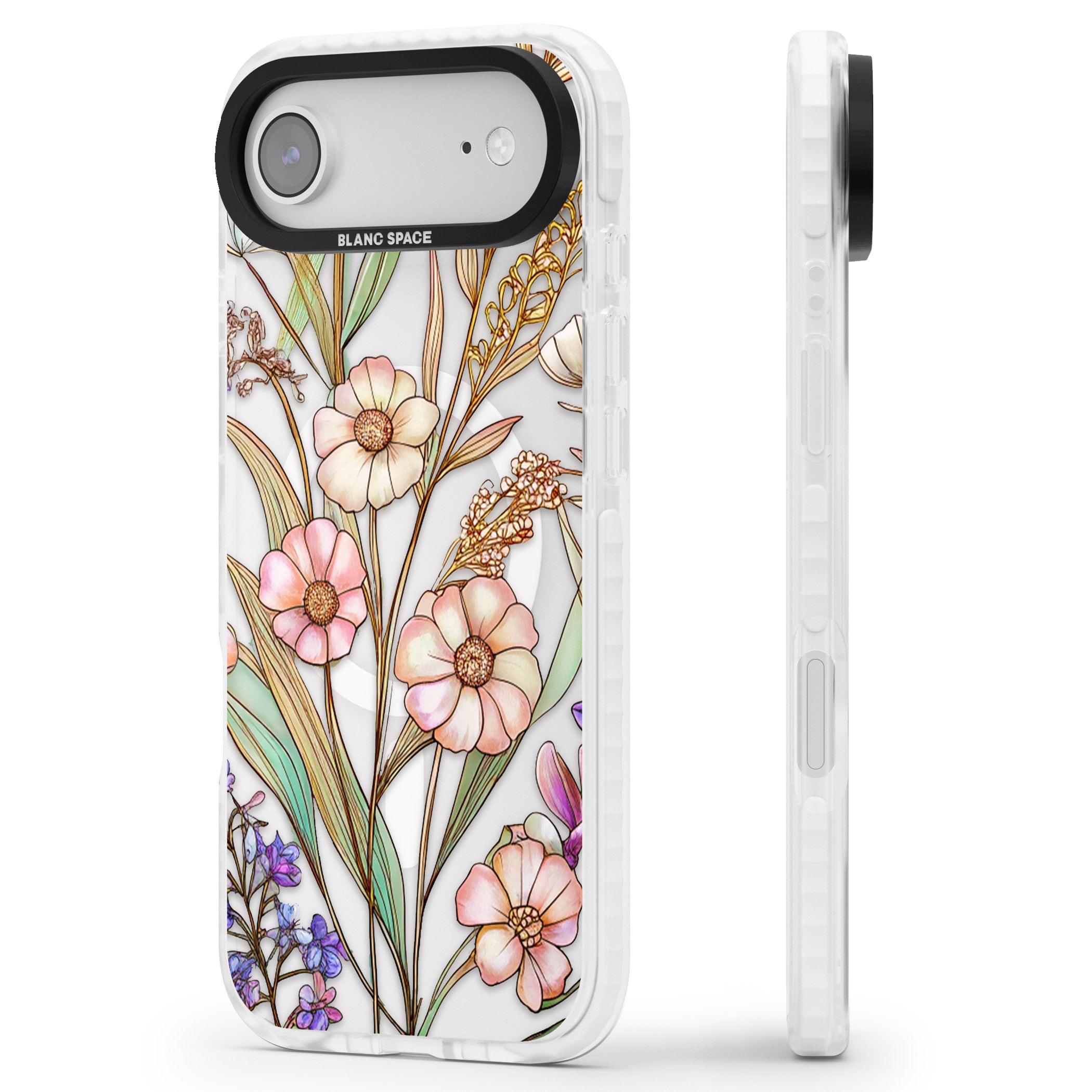 Glass Spring Flowers iPhone 17 Air Impact Pro Clear Phone Case Side Profile