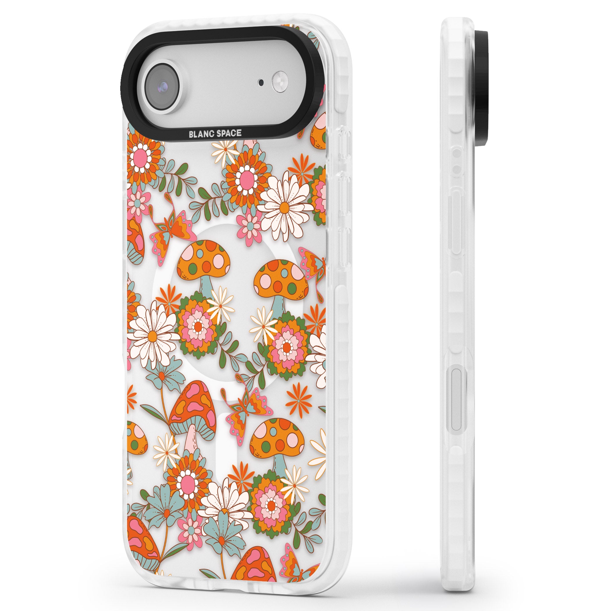Groovy Shrooms & Flowers iPhone 17 Air Impact Pro Clear Phone Case Side Profile
