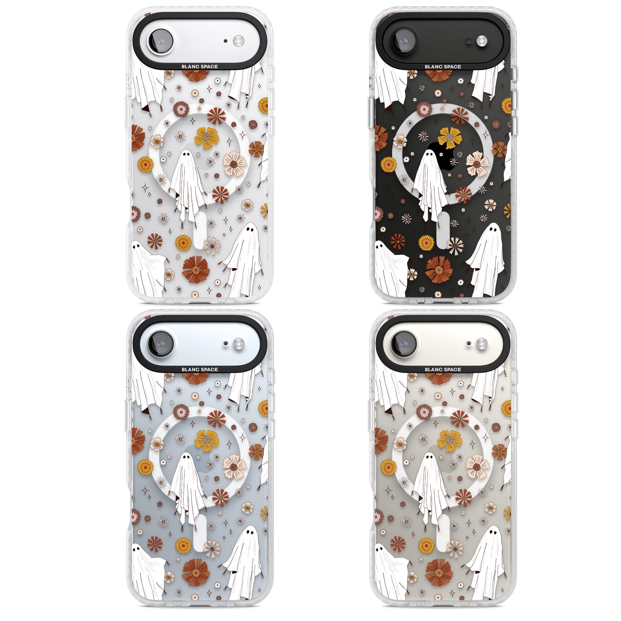 Halloween Ghosts And Flowers iPhone 17 Air Impact Pro Clear Phone Case APT Impact Protection