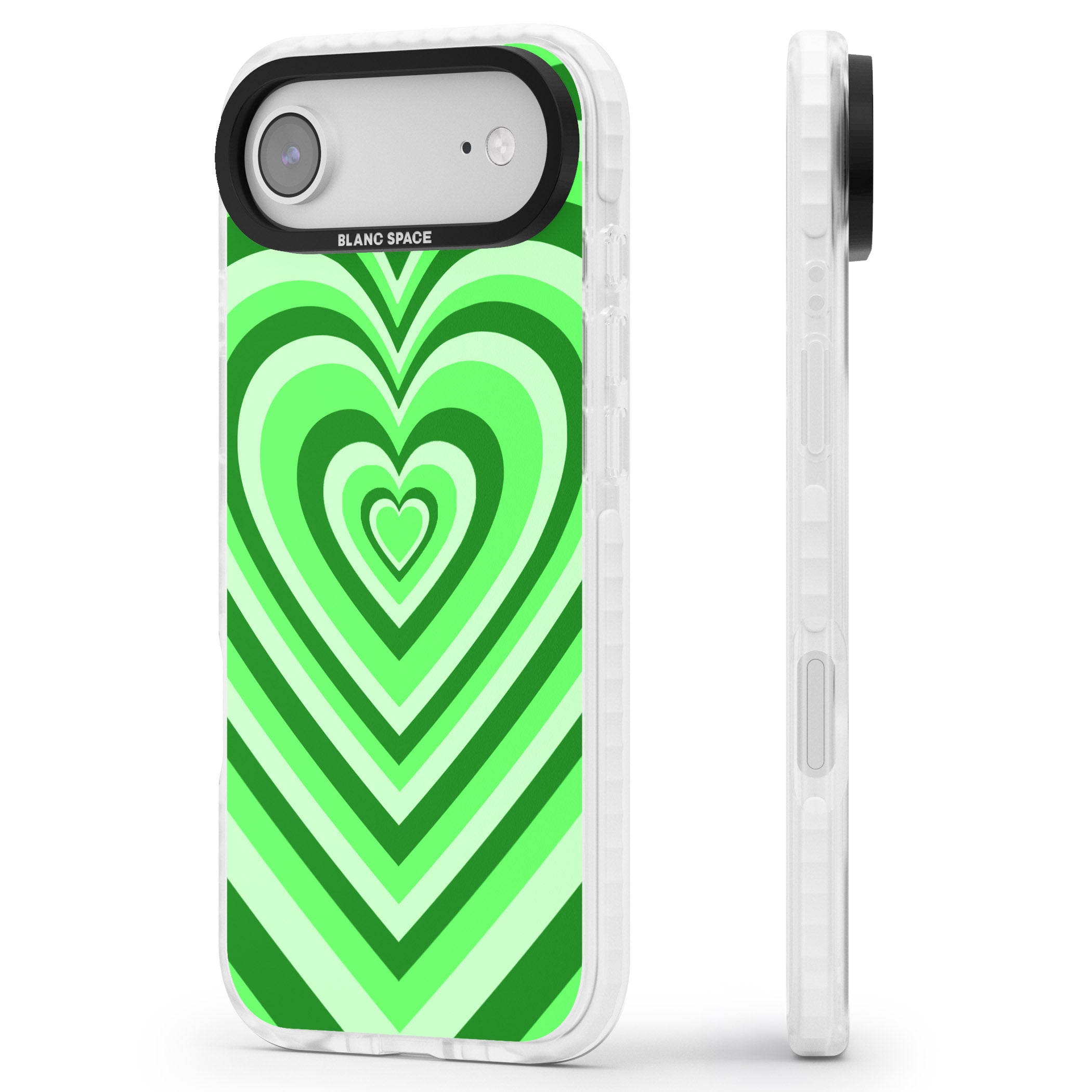 Green Heart Illusion iPhone 17 Air Impact Pro Clear Phone Case Side Profile