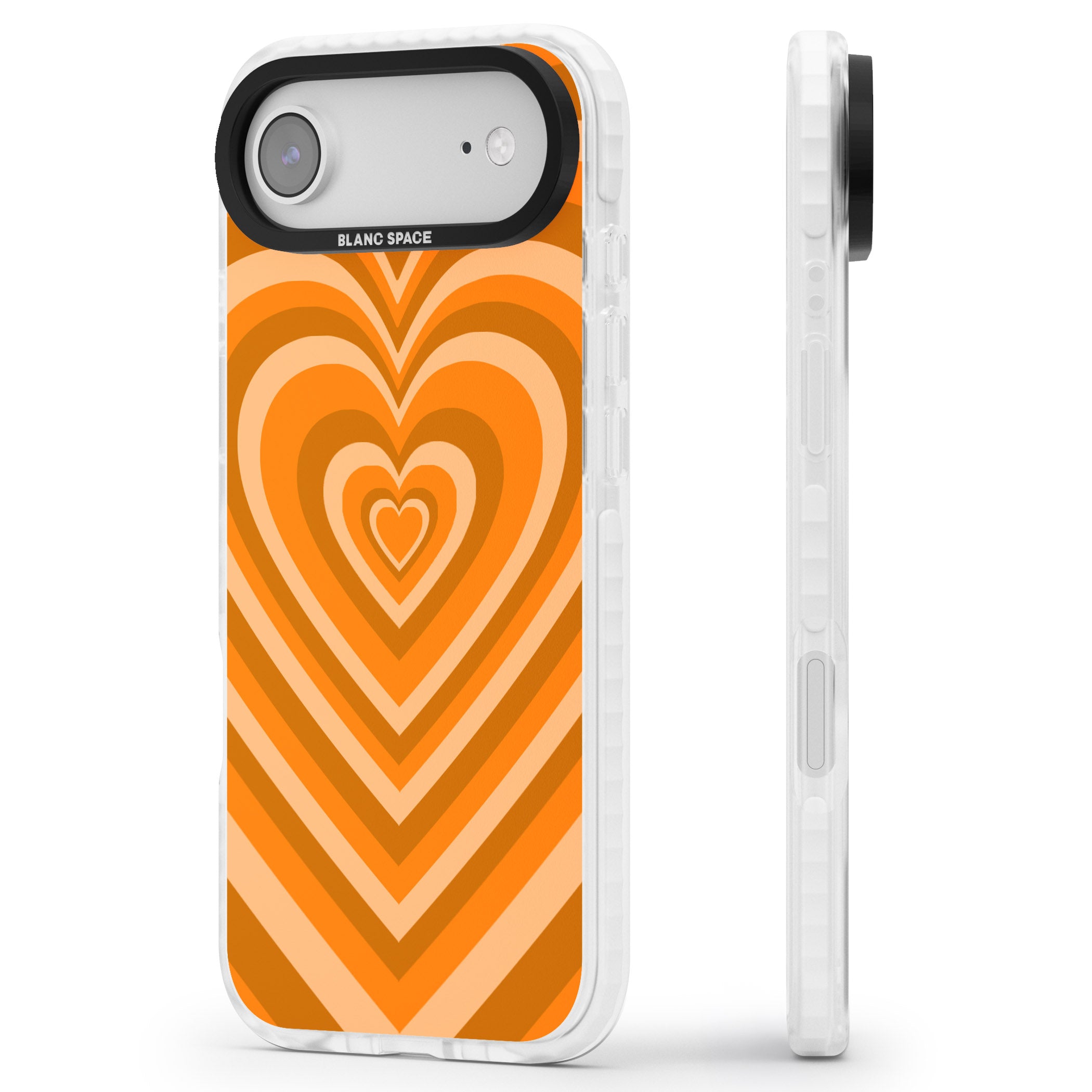 Orange Heart Illusion iPhone 17 Air Impact Pro Clear Phone Case Side Profile