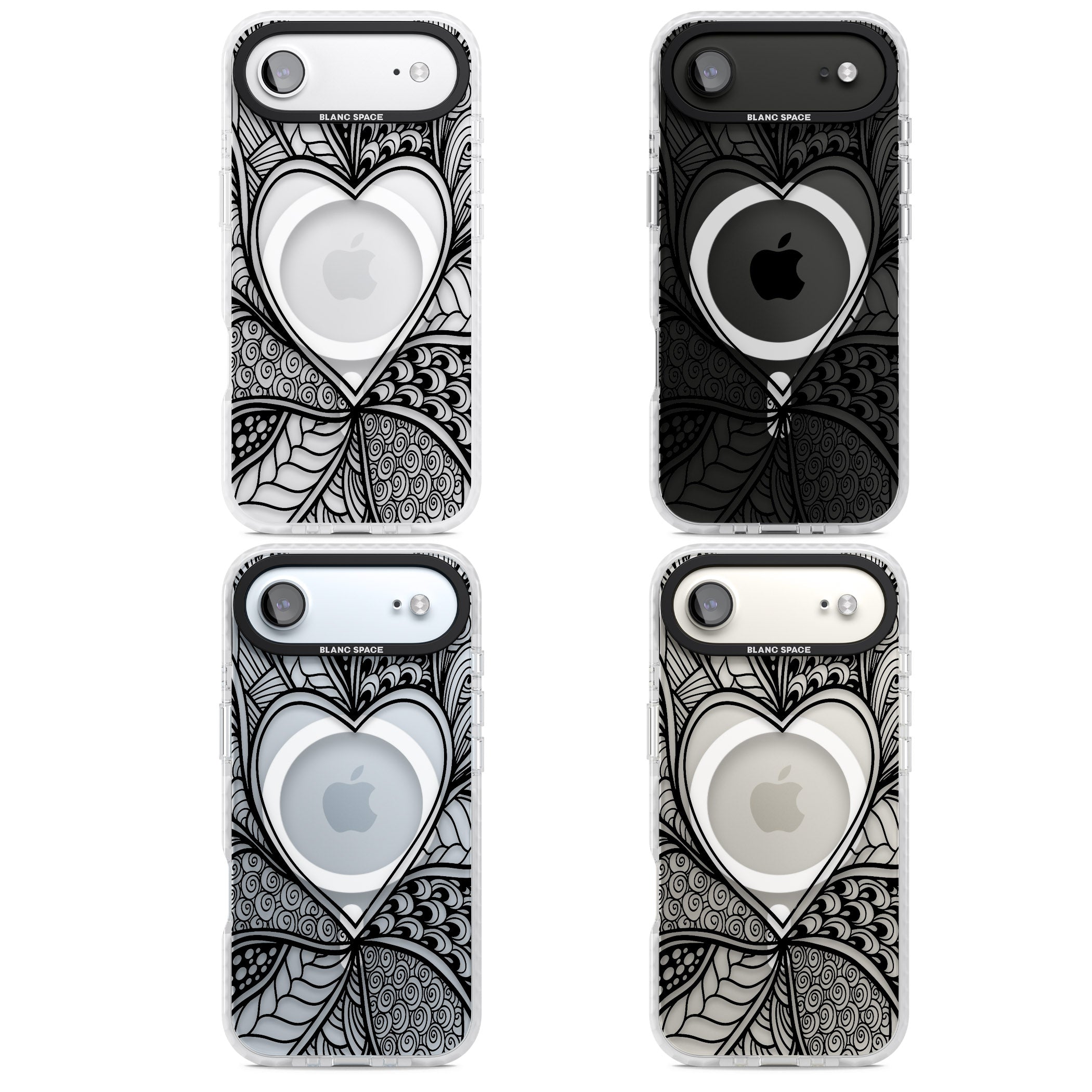 Black Henna Heart iPhone 17 Air Impact Pro Clear Phone Case APT Impact Protection