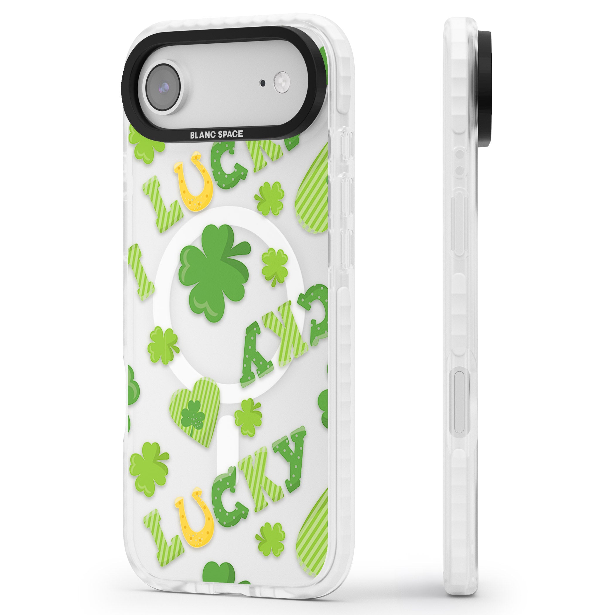 Lucky Irish Clover iPhone 17 Air Impact Pro Clear Phone Case Side Profile