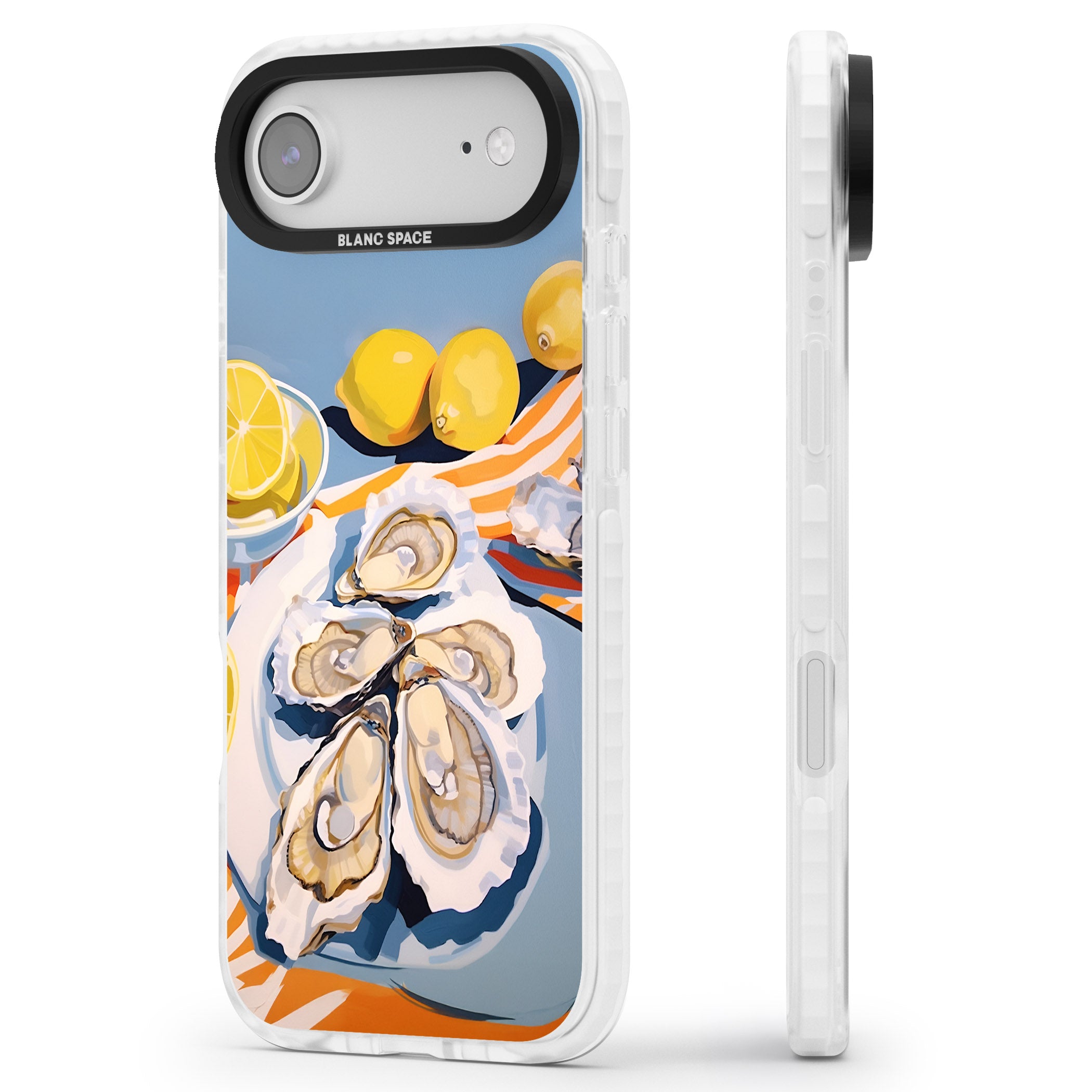 Fresh Oysters & Lemons iPhone 17 Air Impact Pro Clear Phone Case Side Profile