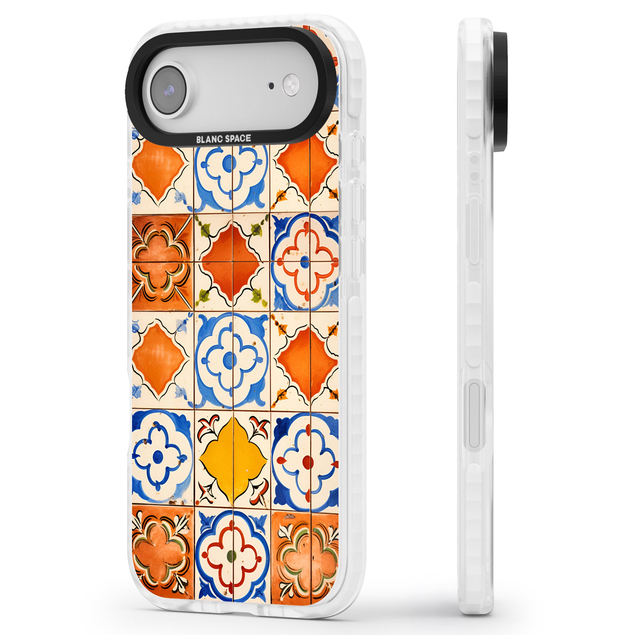Spanish Mosaic Tiles iPhone 17 Air Impact Pro Clear Phone Case Side Profile