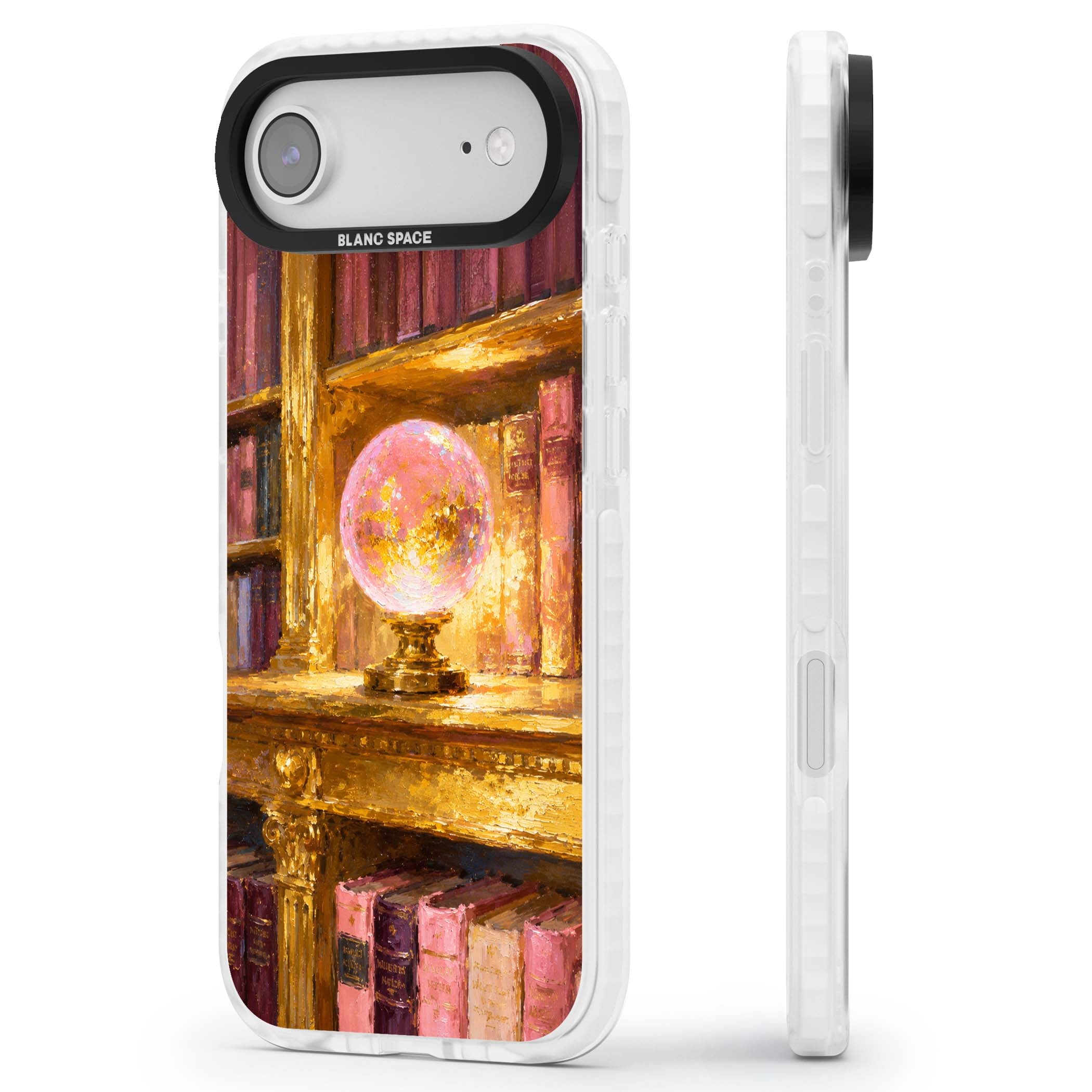 Gilded Library dark academia iPhone case featuring an oil painted crystal ball on a gilded library shelf with vintage | Impact Magsafe case for iPhone Air