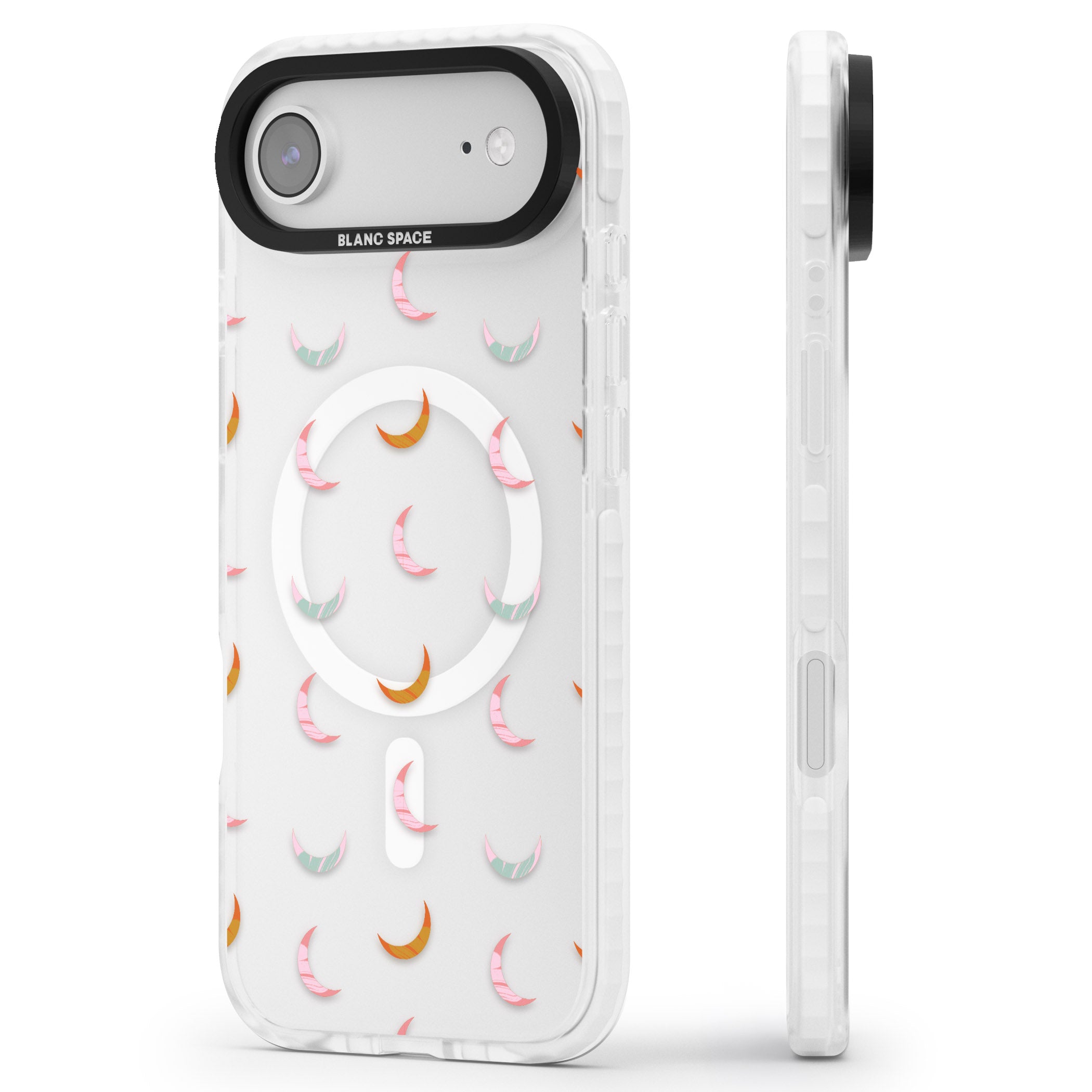 Colourful Crescent Moons iPhone 17 Air Impact Pro Clear Phone Case Side Profile