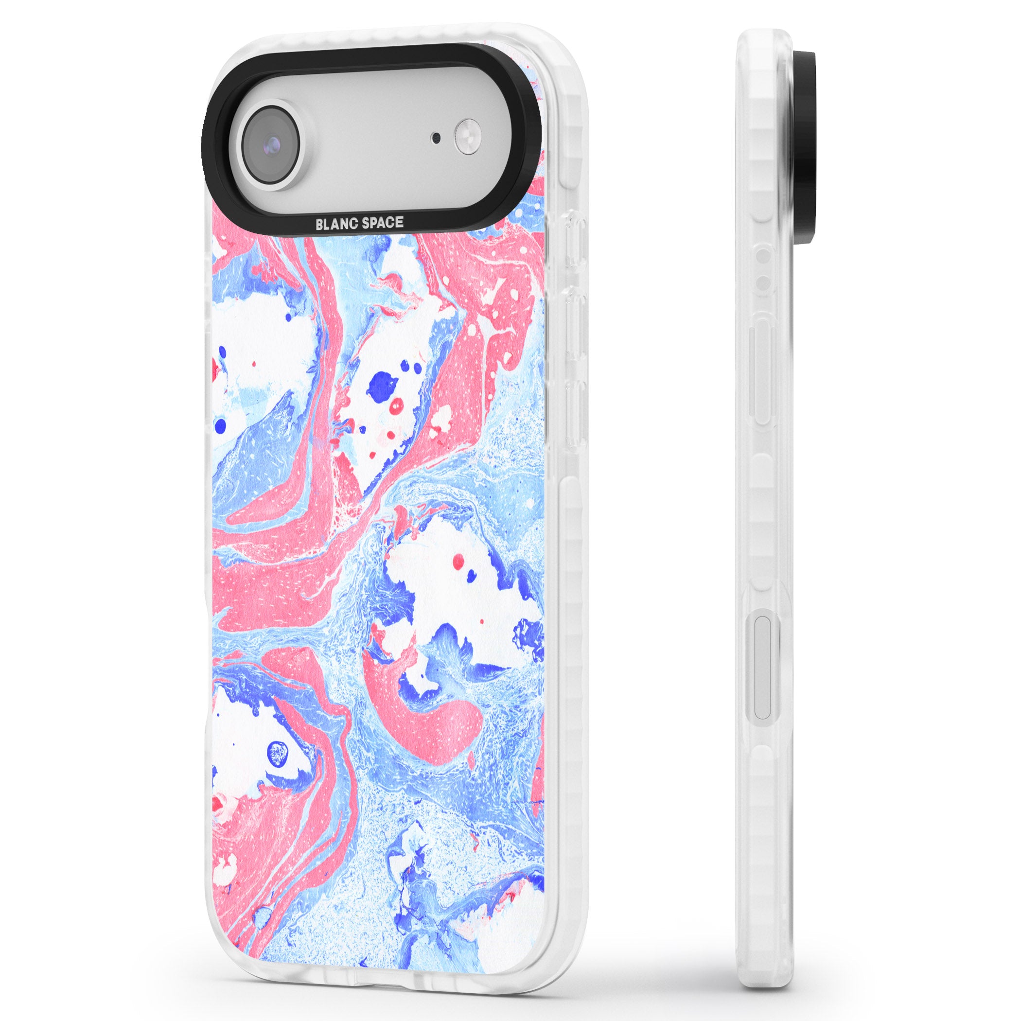 Pink, Blue & White Marbled Paper Pattern iPhone 17 Air Impact Pro Clear Phone Case Side Profile