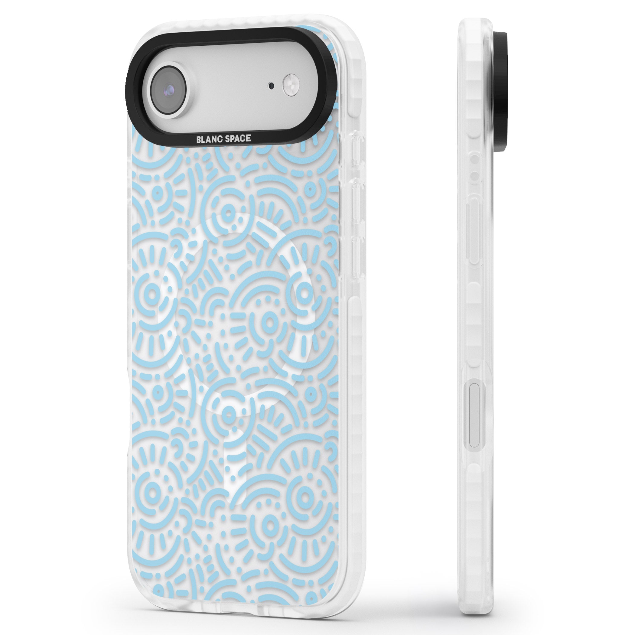 Light Blue Retro Pattern iPhone 17 Air Impact Pro Clear Phone Case Side Profile