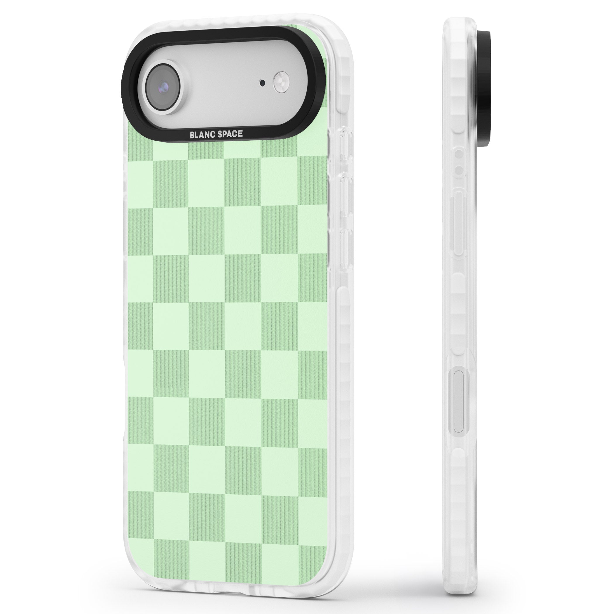 Seafoam Checkered iPhone 17 Air Impact Pro Clear Phone Case Side Profile