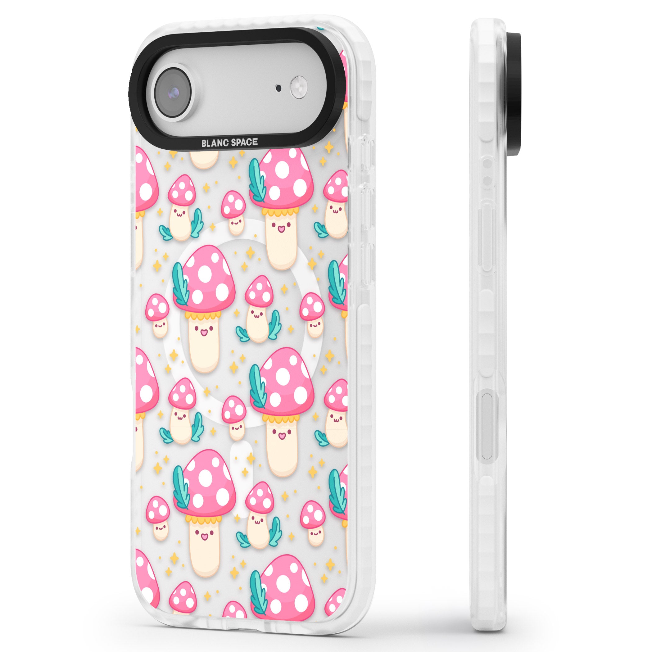 Cute Mushroom Pattern iPhone 17 Air Impact Pro Clear Phone Case Side Profile