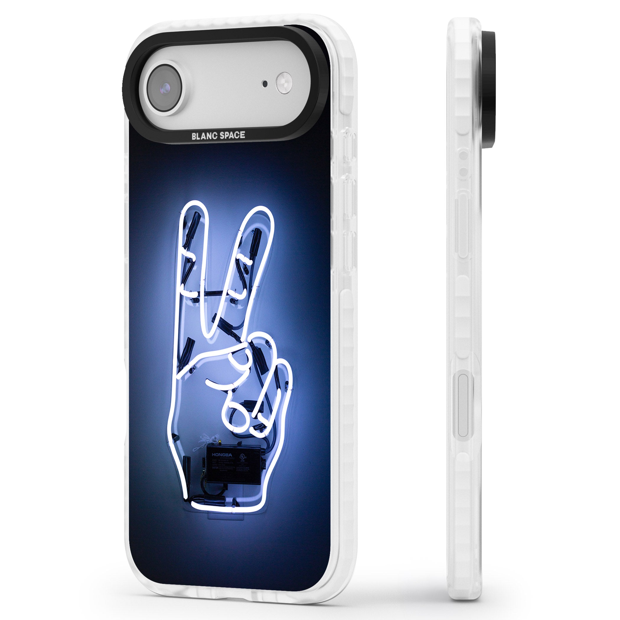 Neon Peace Sign iPhone 17 Air Impact Pro Clear Phone Case Side Profile