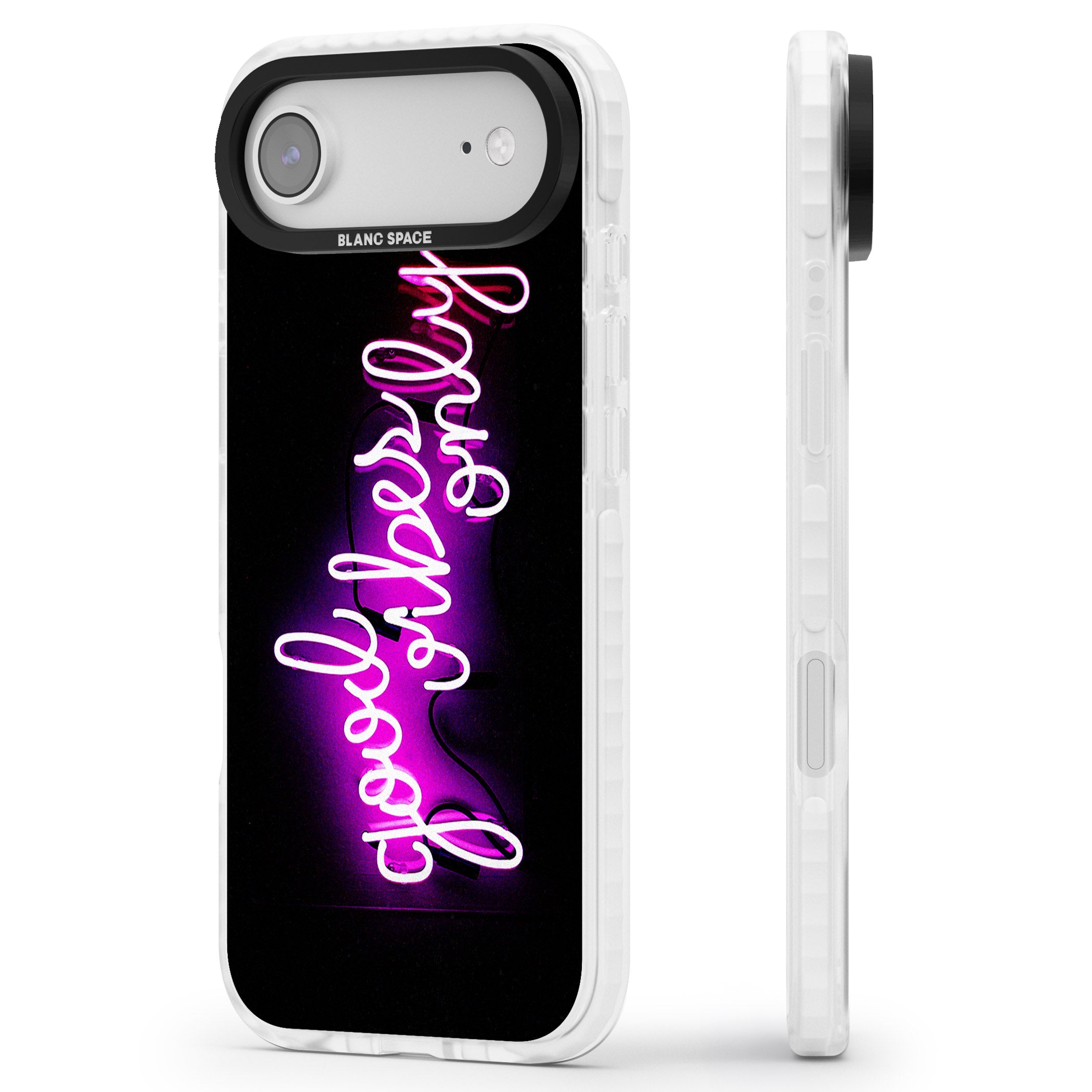 Good Vibes Only Neon Glow iPhone 17 Air Impact Pro Clear Phone Case Side Profile
