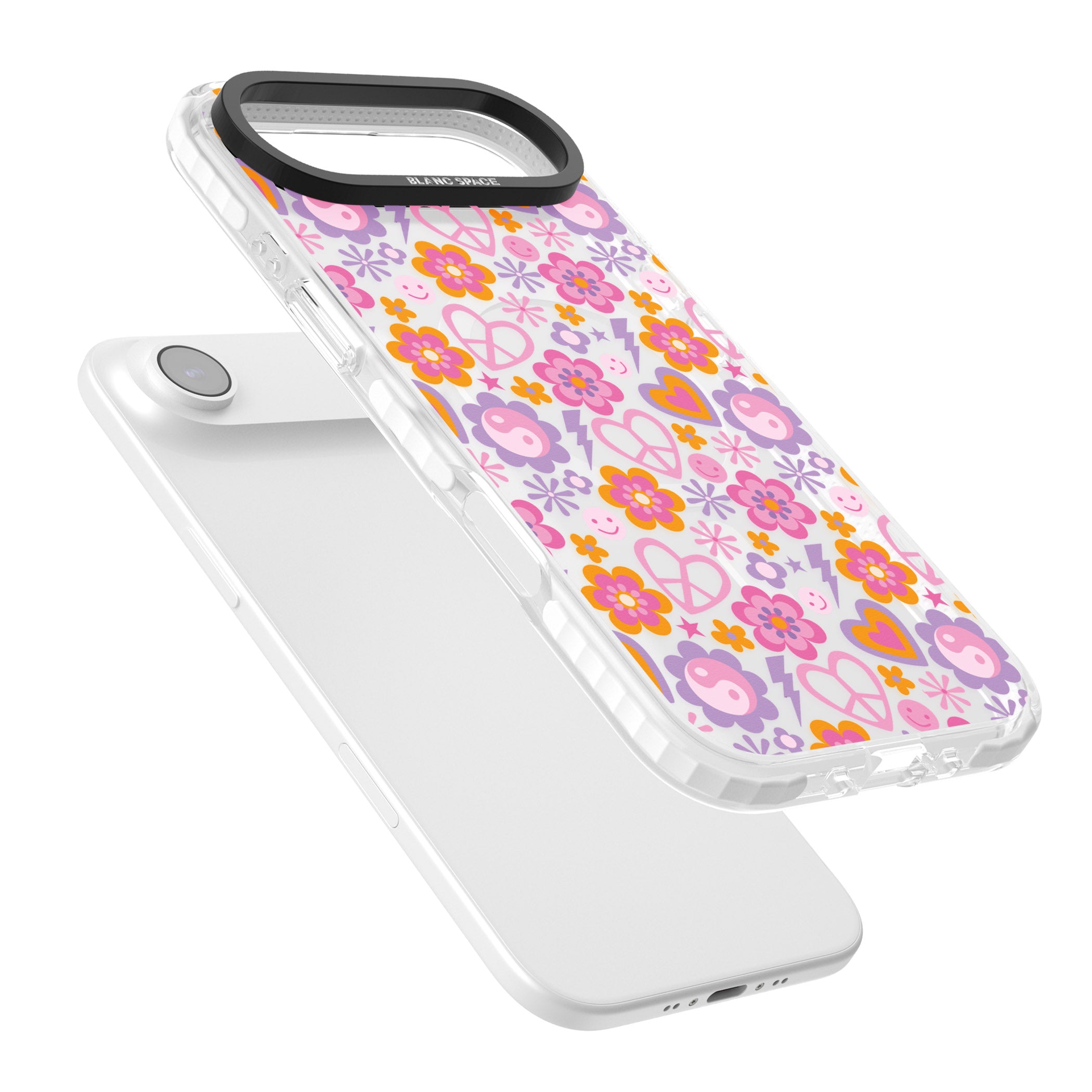 Peace, Love And Flowers Pattern iPhone 17 Air Impact Pro Clear Phone Case Colours