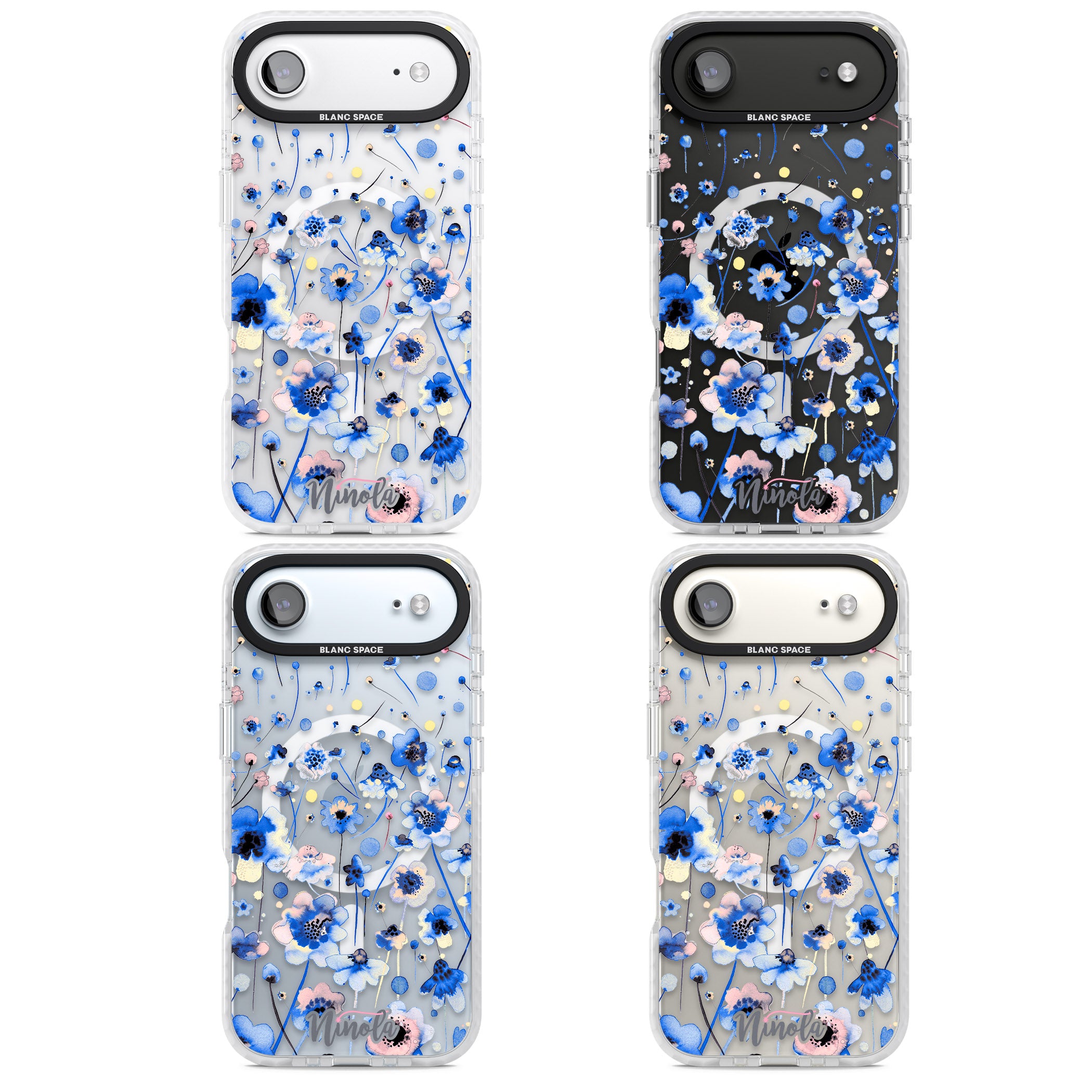Ink Flowers Blue iPhone 17 Air Impact Pro Clear Phone Case APT Impact Protection