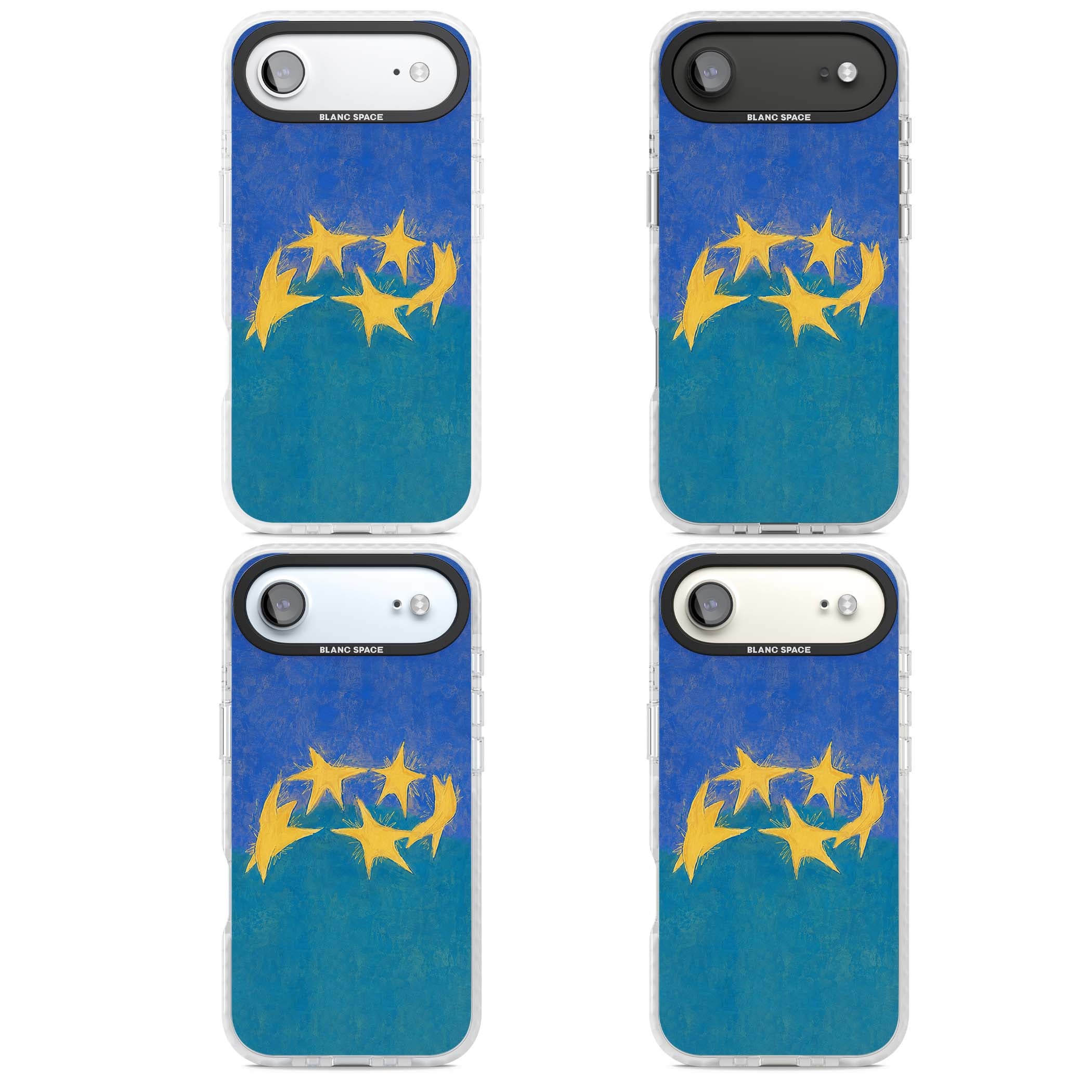 Star Boogie stars aesthetic iPhone case featuring five yellow hand-painted stars on cobalt blue and teal | Impact Magsafe case for iPhone Air