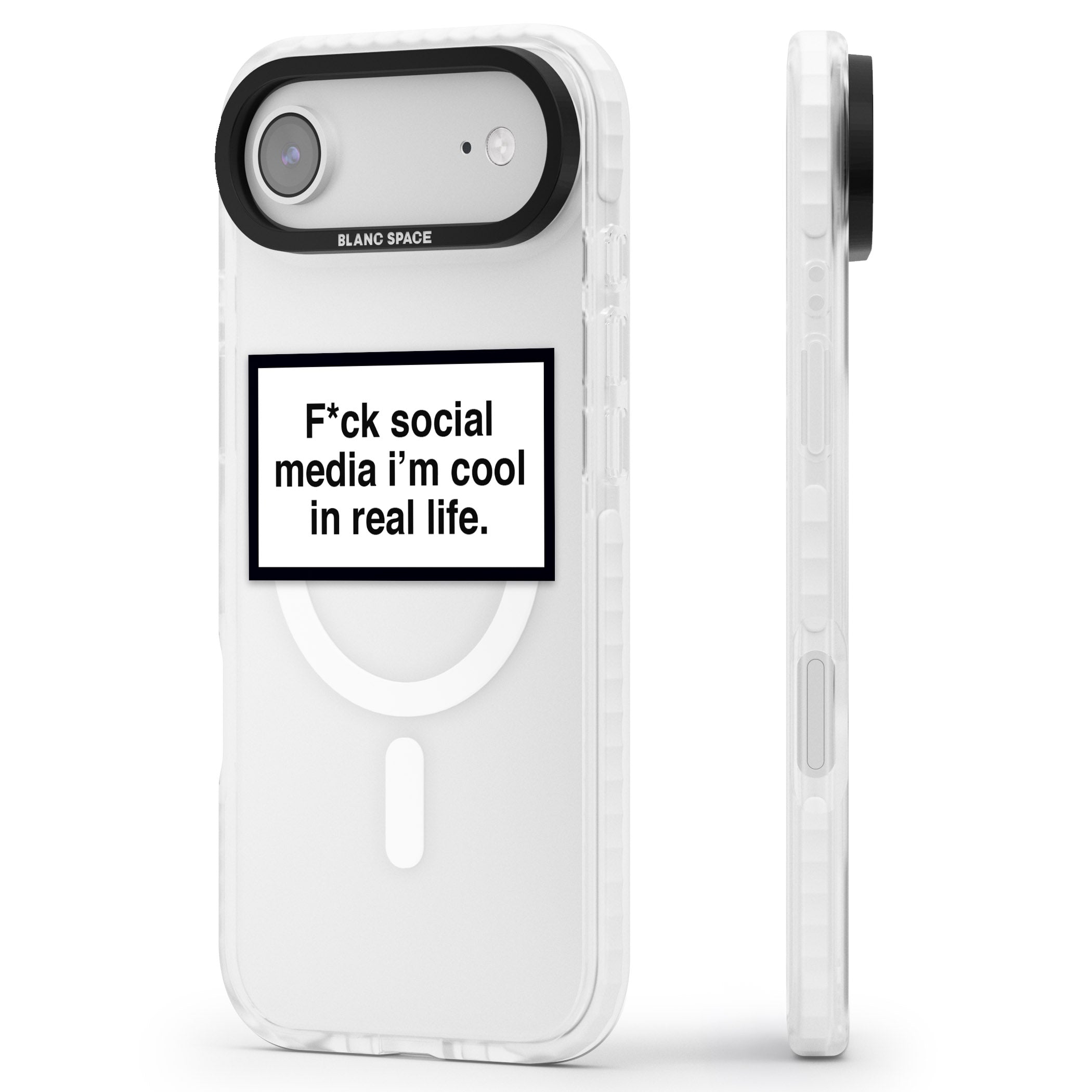 F*Ck Social Media iPhone 17 Air Impact Pro Clear Phone Case Side Profile