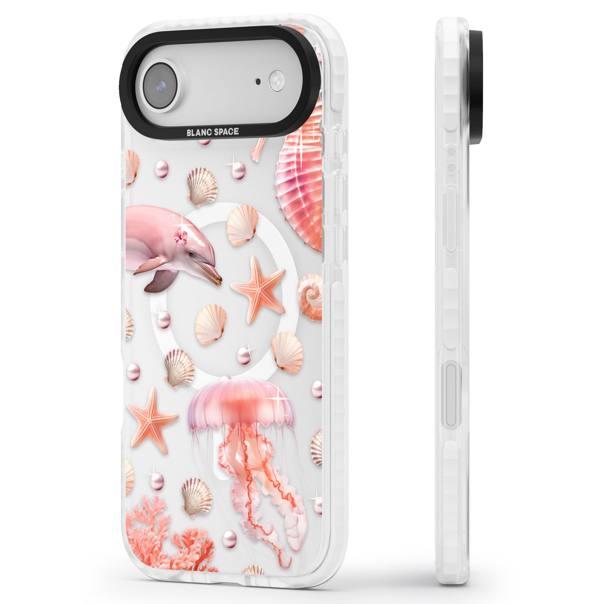 Pink Sealife iPhone 17 Air Impact Pro Clear Phone Case Side Profile