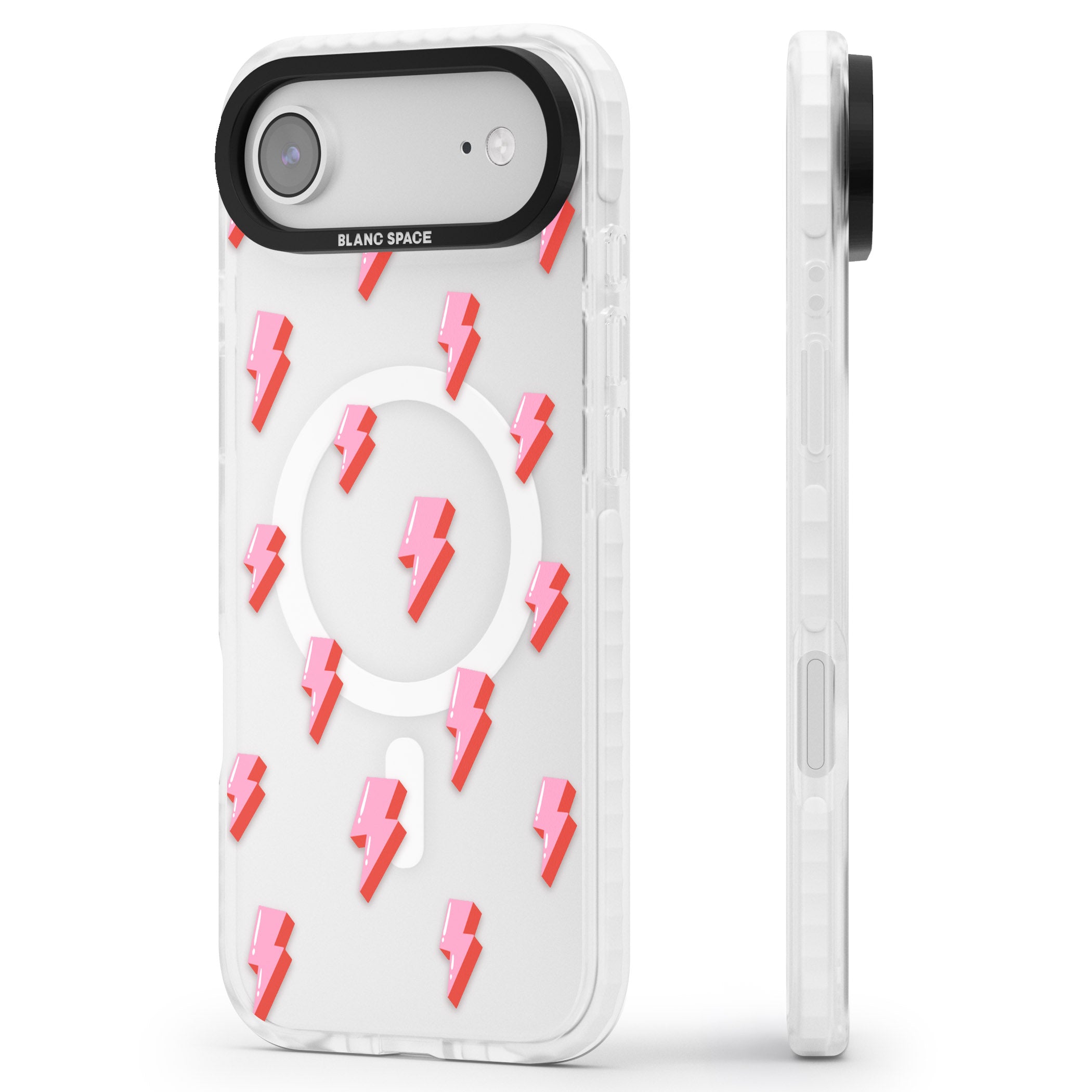 Pink Bolt Pattern iPhone 17 Air Impact Pro Clear Phone Case Side Profile