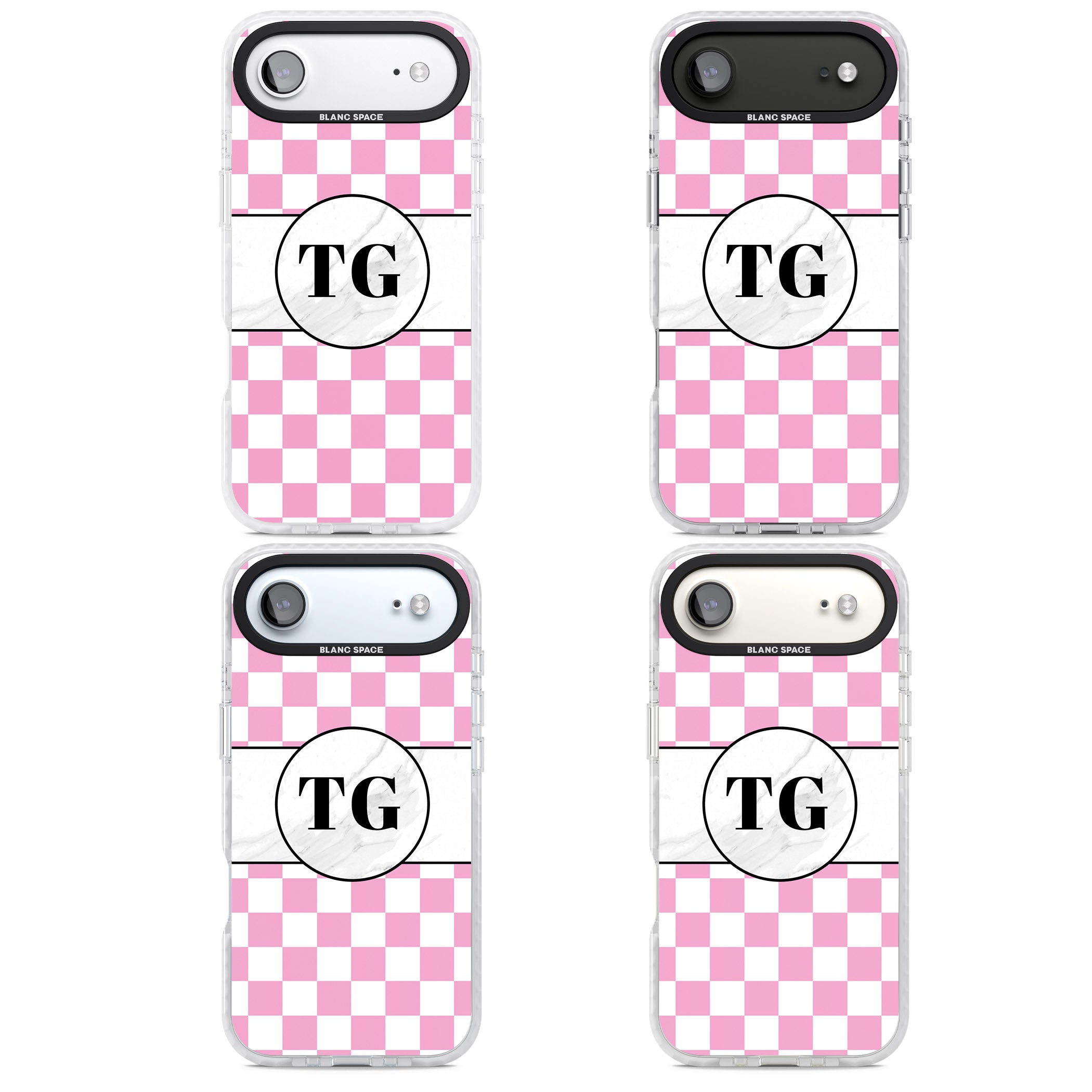 Personalised Monogrammed Pink Check iPhone 17 Air Impact Pro Clear Phone Case APT Impact Protection