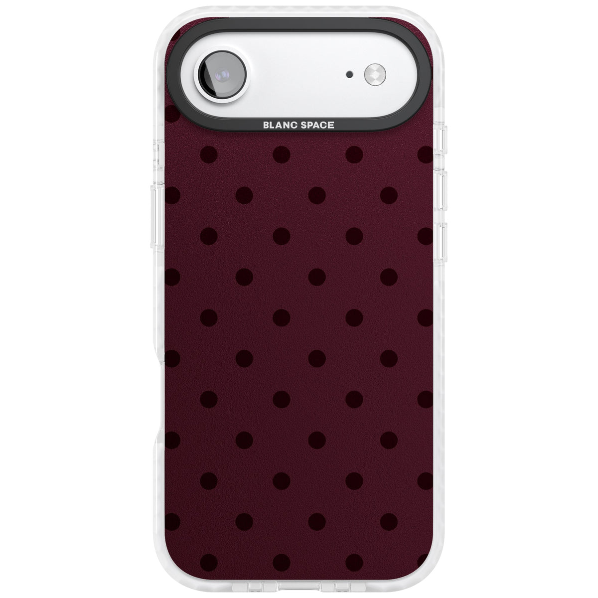 Burgundy Polka Dot minimalist iPhone case featuring black polka dots on a deep burgundy wine red background iPhone Air / iPhone 17 Air Impact Pro Clear Phone Case front