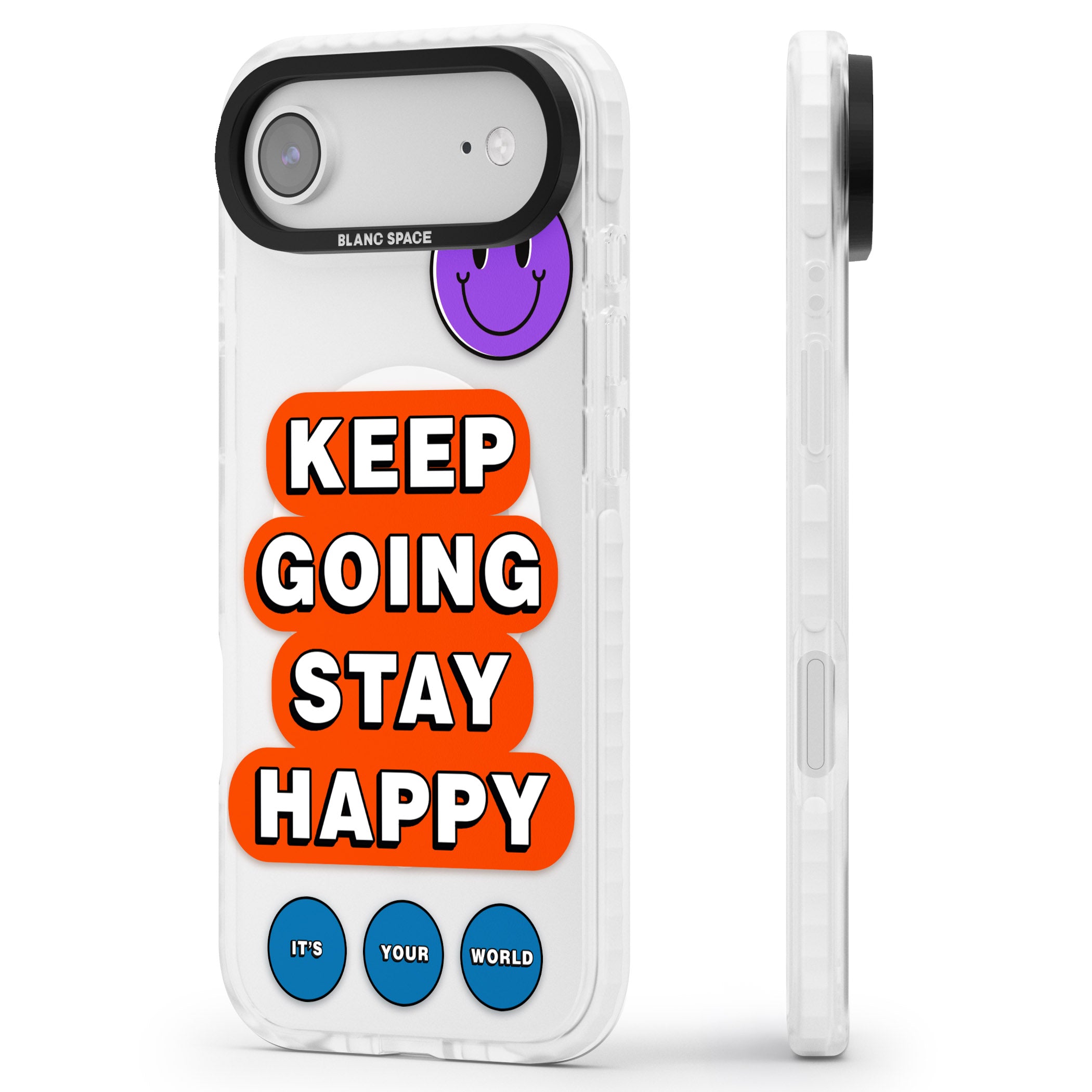 Keep Going Stay Happy iPhone 17 Air Impact Pro Clear Phone Case Side Profile