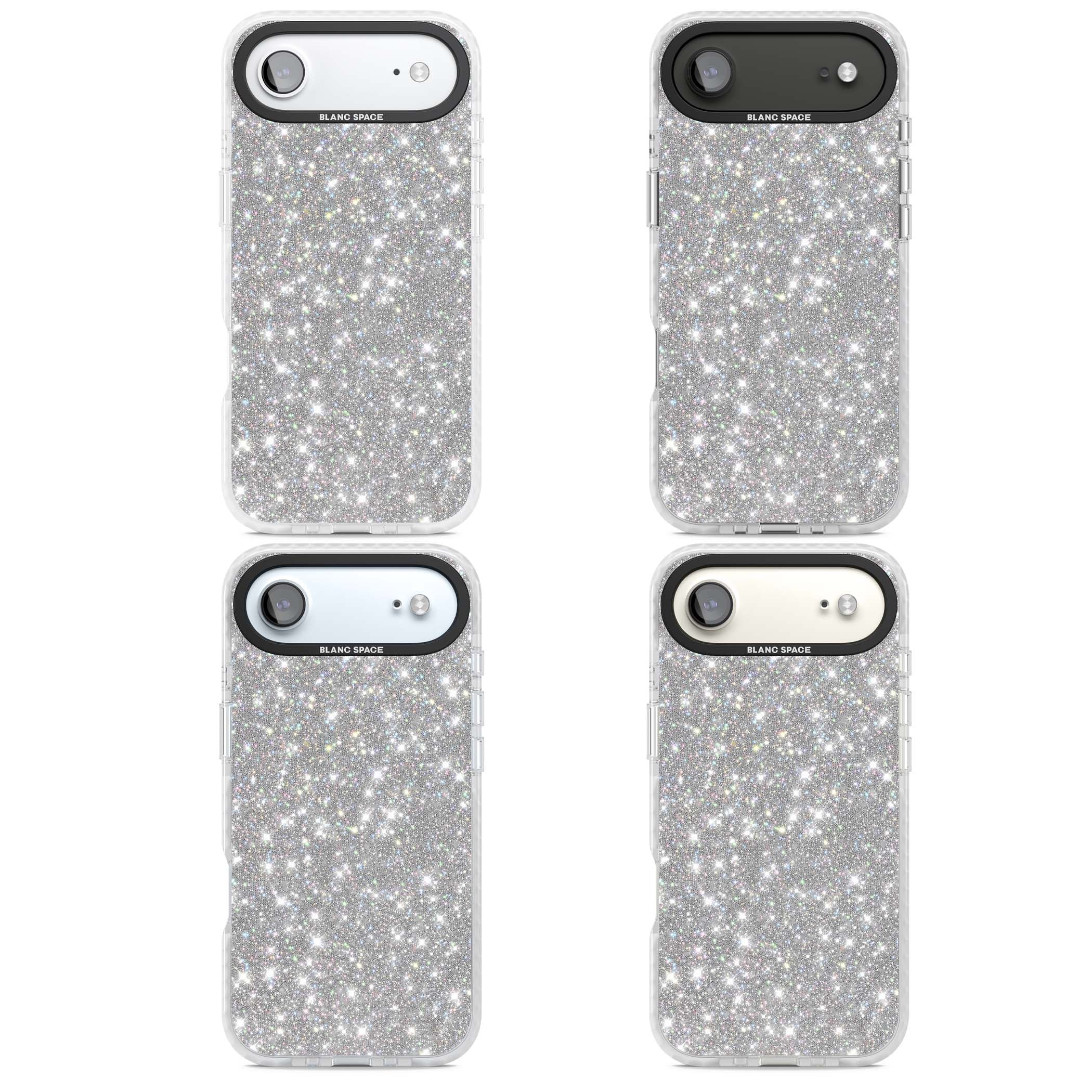 Diamond glam iPhone case featuring silver glitter sparkle and shimmering diamond dust effect | Impact Magsafe case for iPhone Air