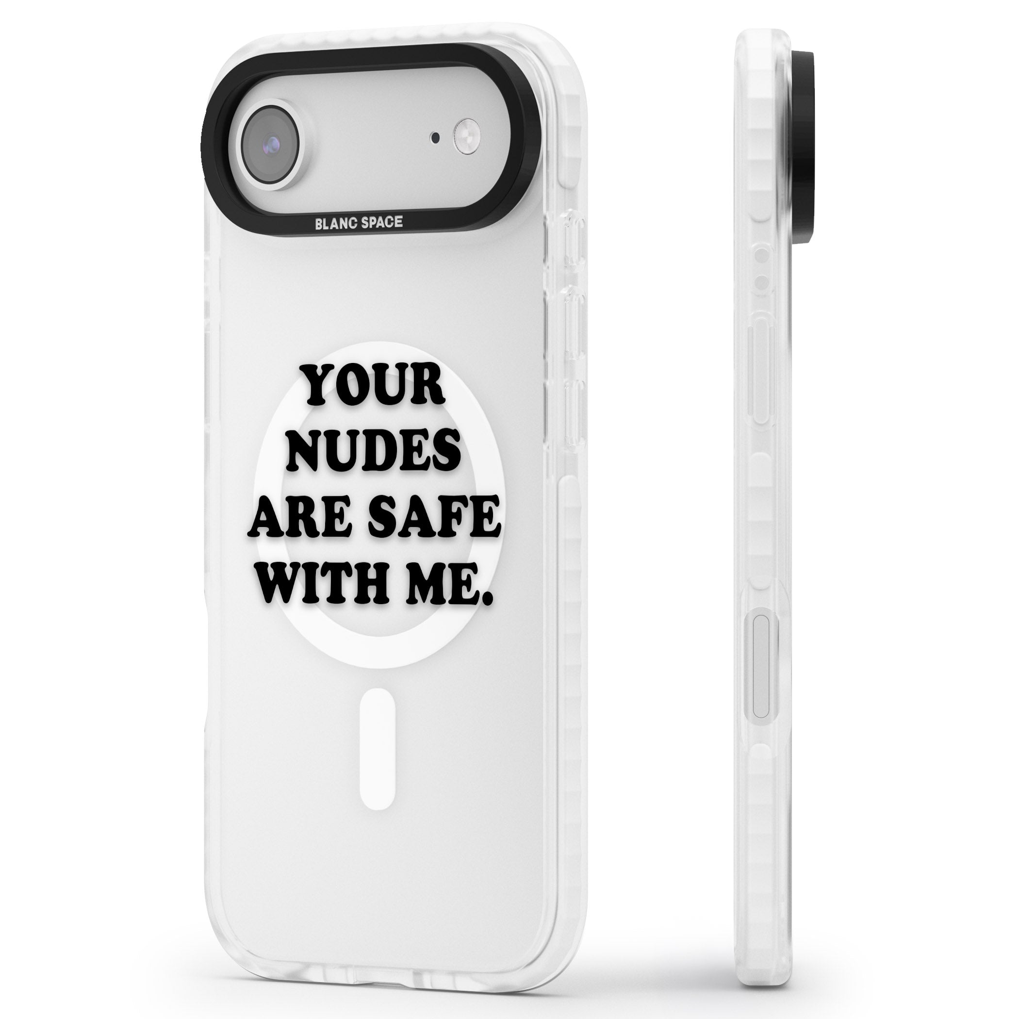 Your Nudes Are Safe Black iPhone 17 Air Impact Pro Clear Phone Case Side Profile