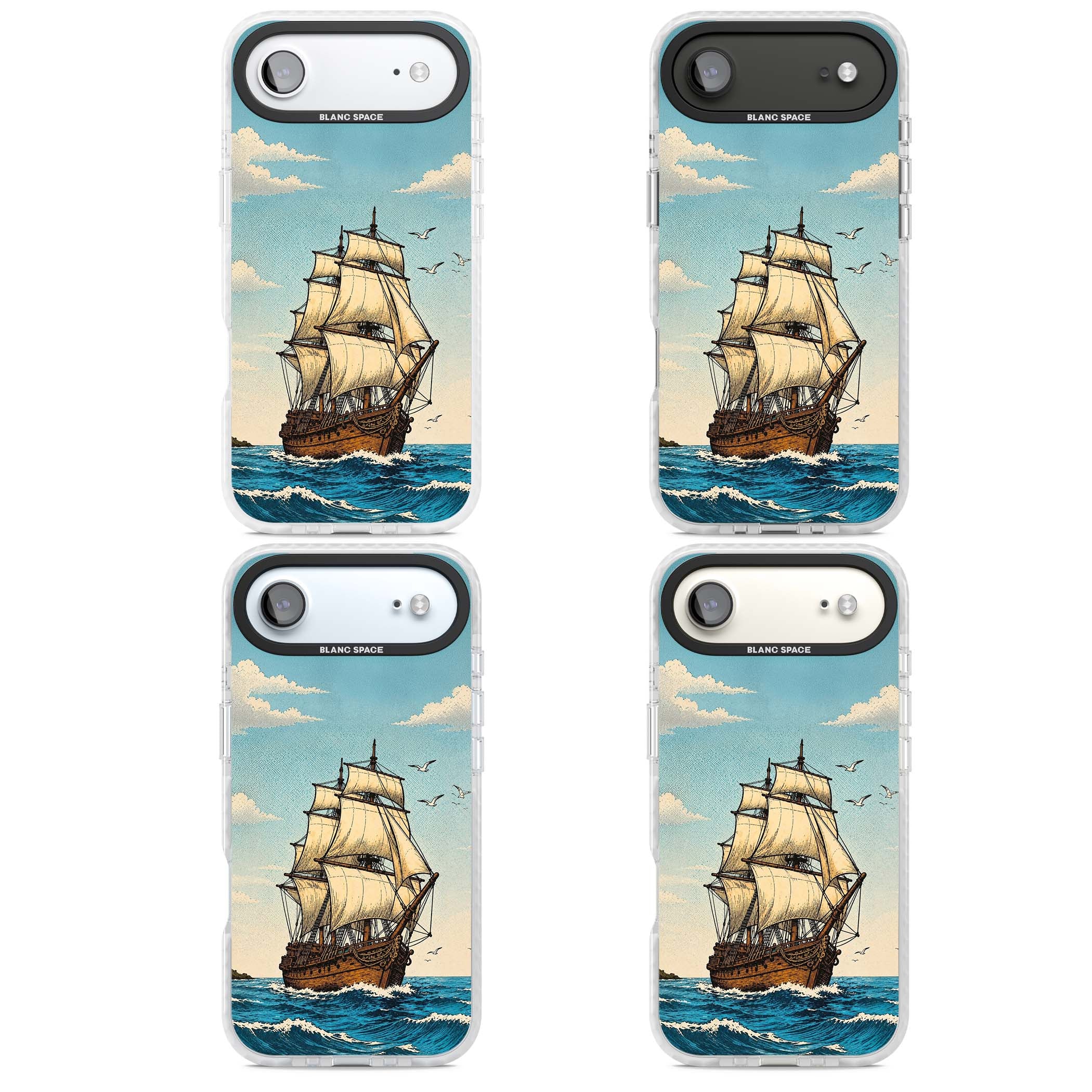 Ship at Sea nautical iPhone case featuring a vintage tall ship, ocean waves and seagulls | Impact Magsafe case for iPhone Air